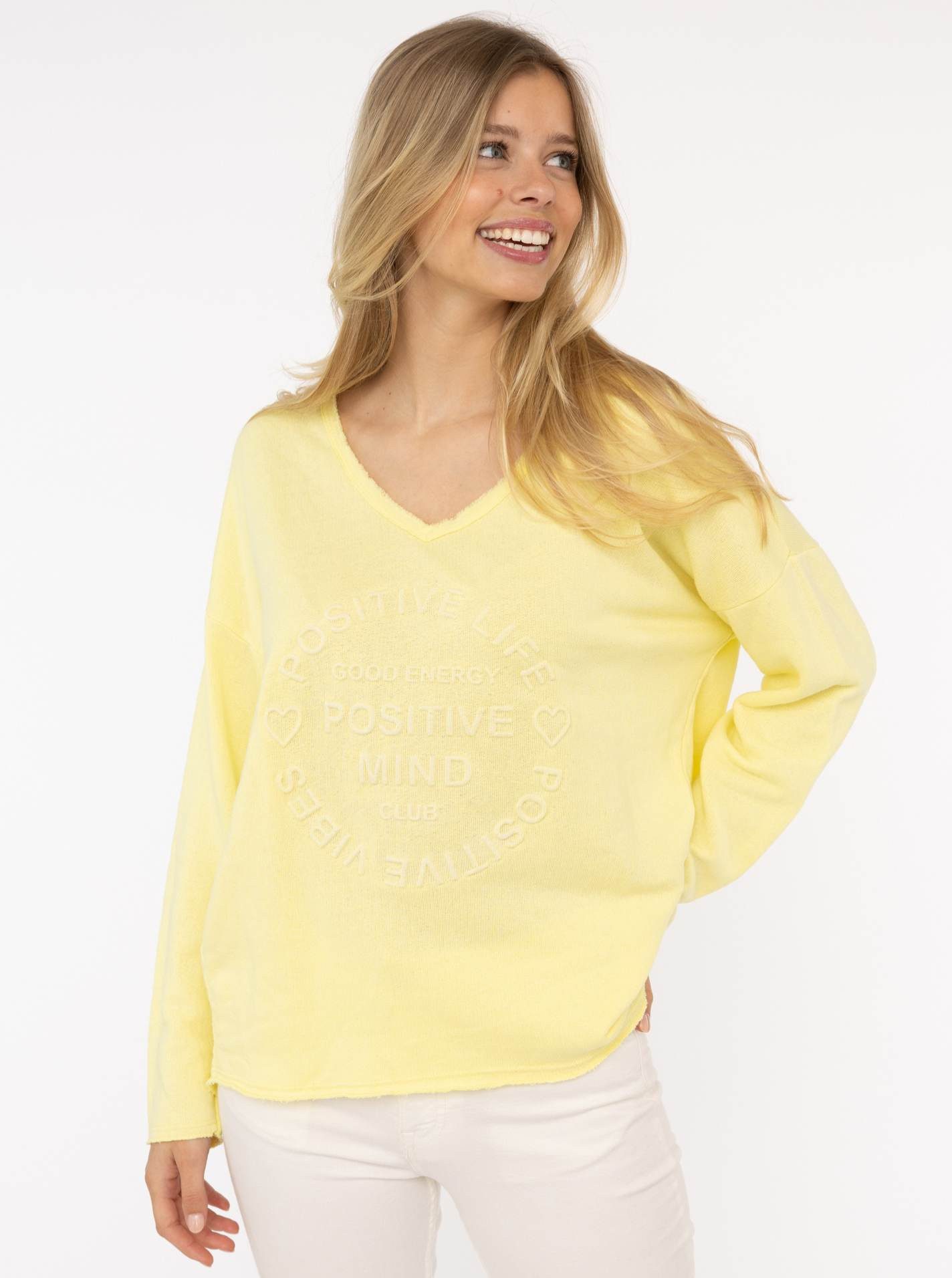 Zwillingsherz Sweatshirt "Positive Mind" Mit V-Ausschnitt günstig online kaufen