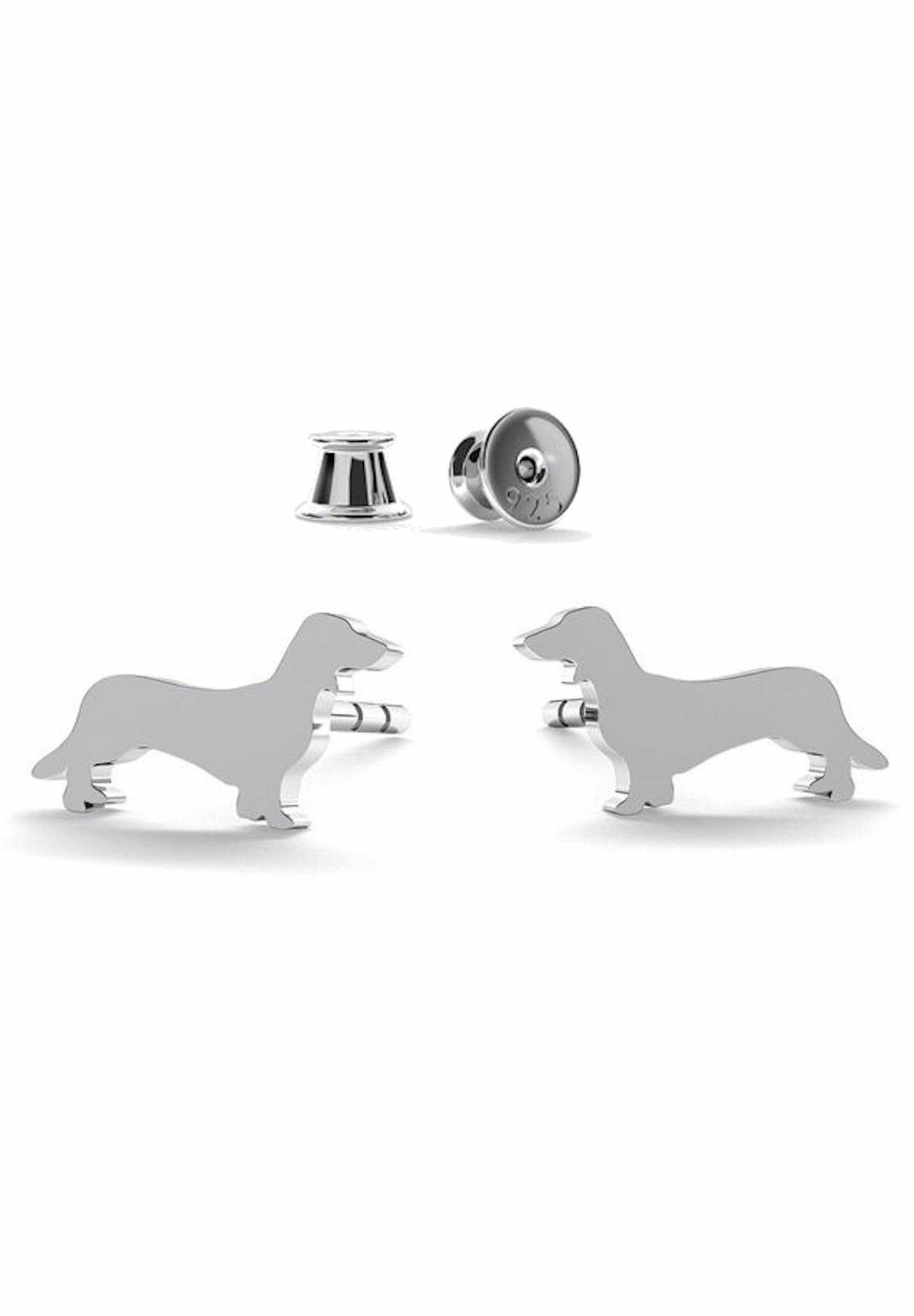 Paar silver coloured Gemshine Hund, Haustier Ohrhänger DACHSHUND, DACKEL