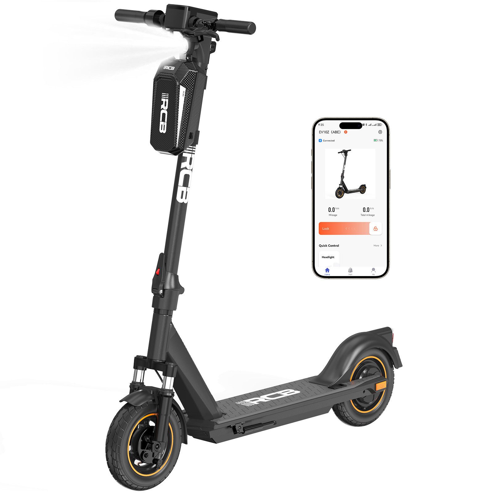 RCB TECH E-Scooter EV10Z mit Straßenzulassung (ABE), faltbar, bequeme Stoßdämpfung, APP, 350 W, 20,00 km/h, (1 tlg), Reichweite 35-40 km, mit Straßenzulassung, APP