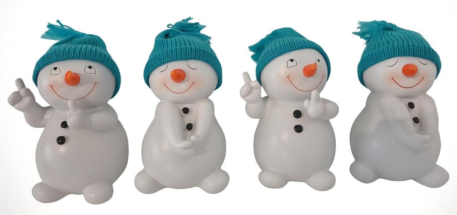 Geschenkestadl Schneemann 4 Stück Schneemann Figuren Strickmütze 15cm Winterdeko mehrere Farben