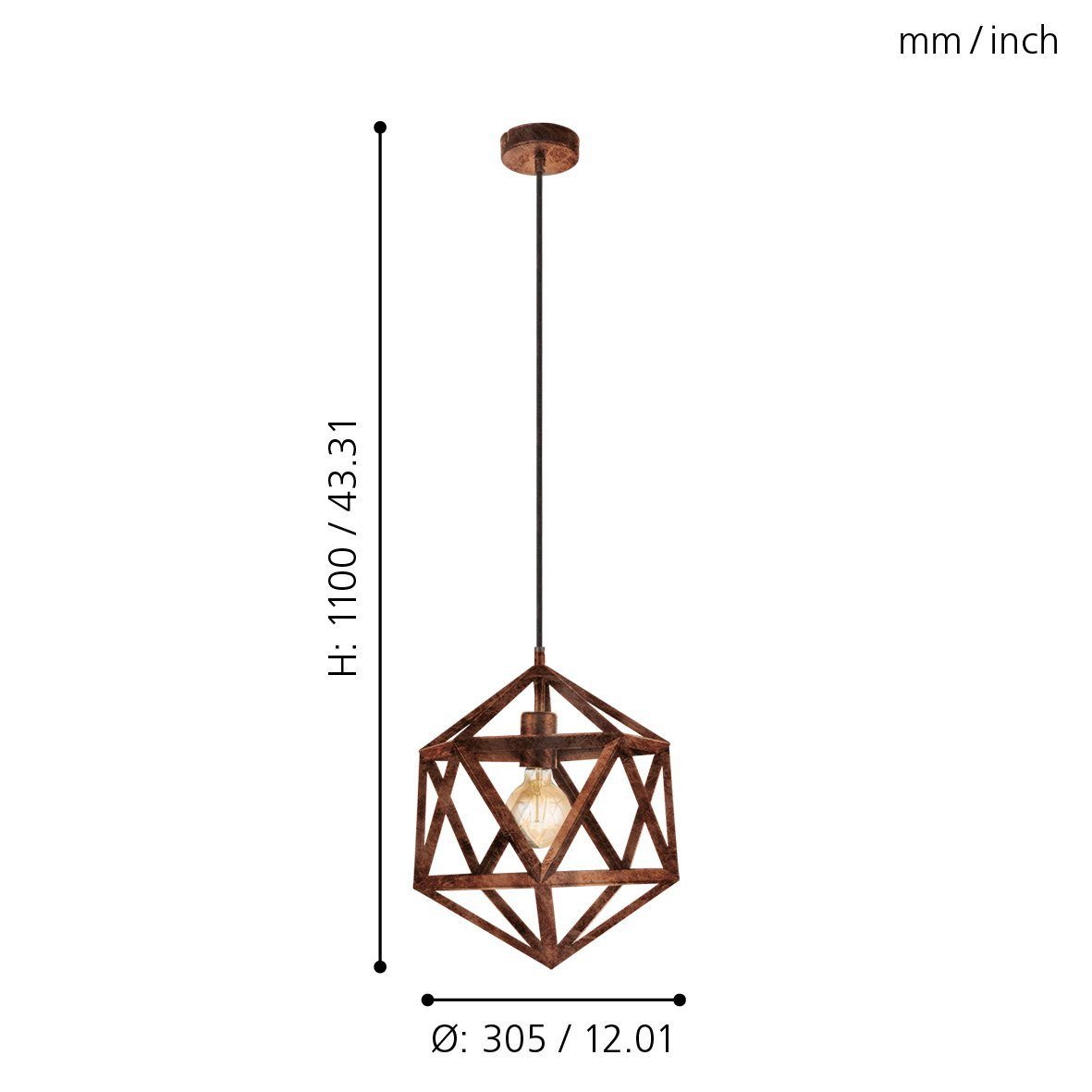 EGLO LED-Hängeleuchte Embleton, Leuchtmittel exklusive, Hängelampe, Hängeleuchte, Esstischlampe, Wohnzimmerlampe, E27, Ø30,5cm