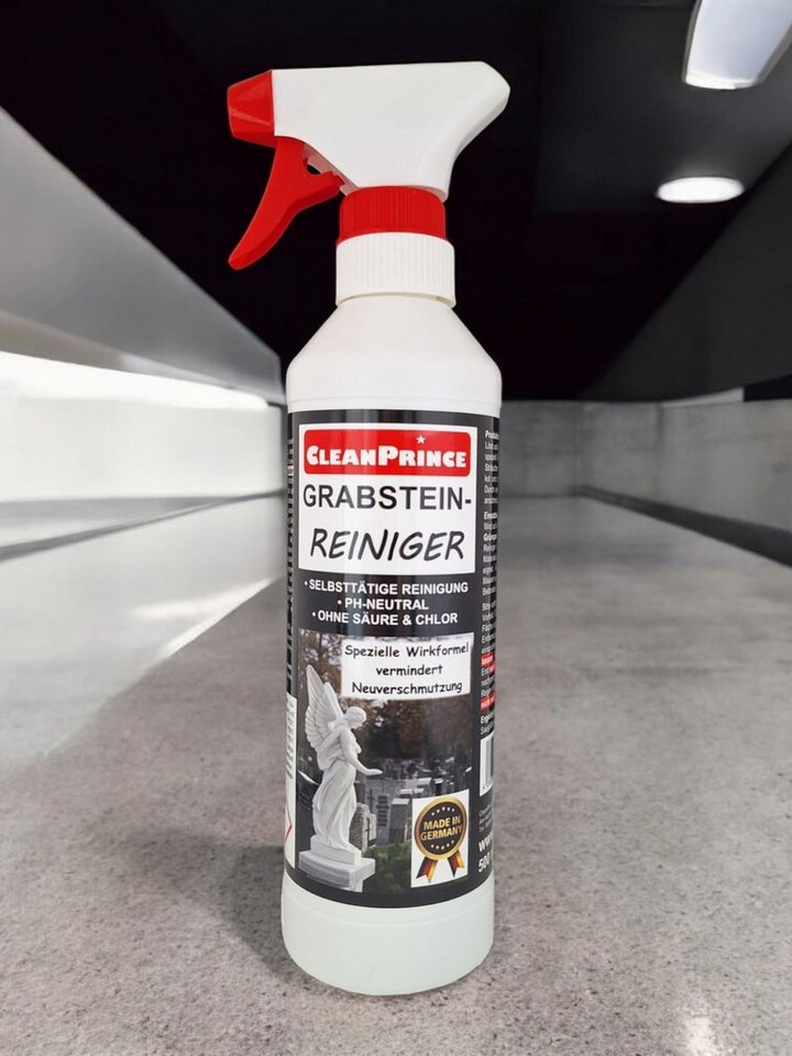 CleanPrince Grabsteinreiniger, Reiniger für Naturstein Grabsteine Kunststeine Flüssigreiniger (entfernt Grünbeläge ohne Chlor oder Säure)
