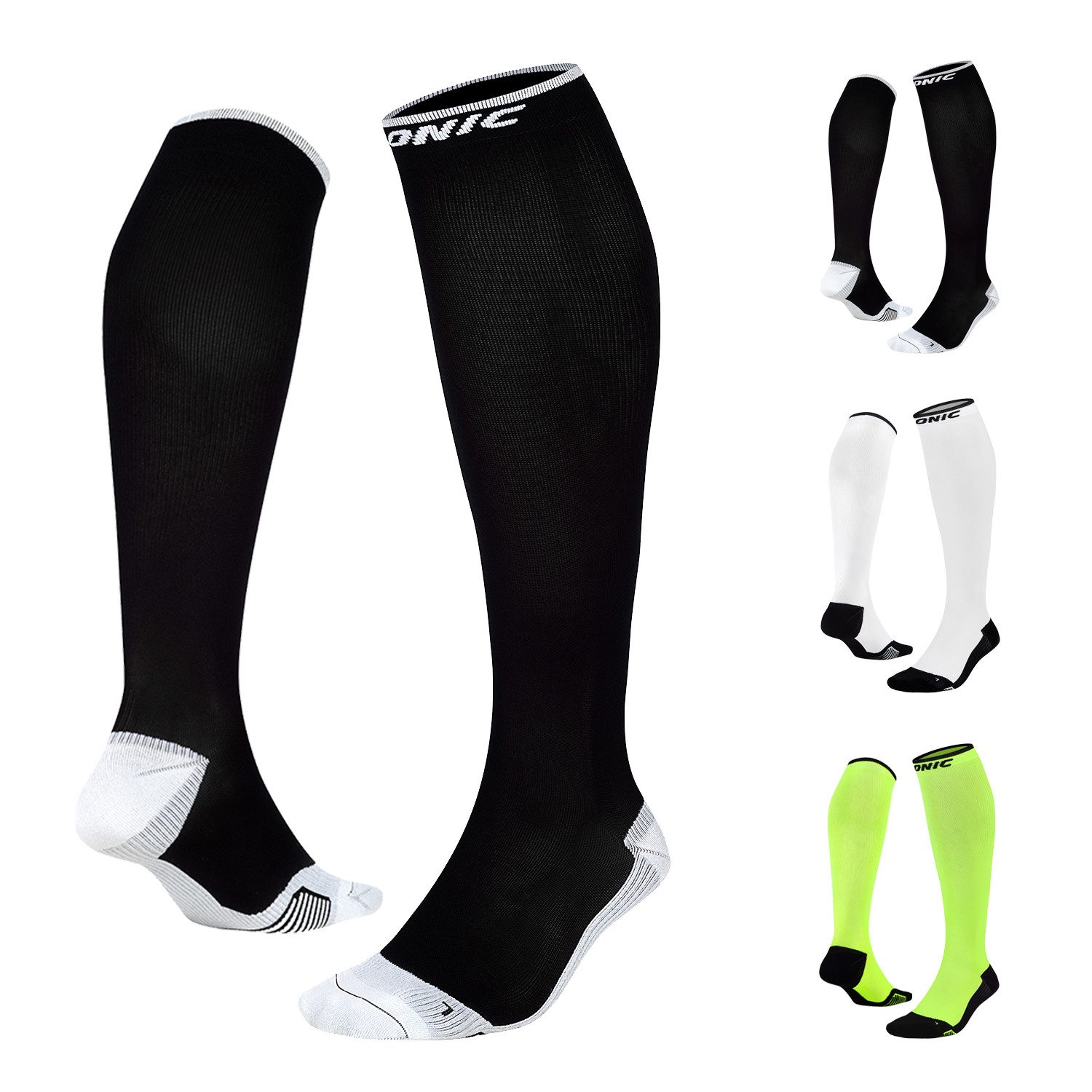 ONIC GEAR Kompressionsstrümpfe Laufsocken - Damen & Herren - Schwarz, Weiß und Neon Gelb