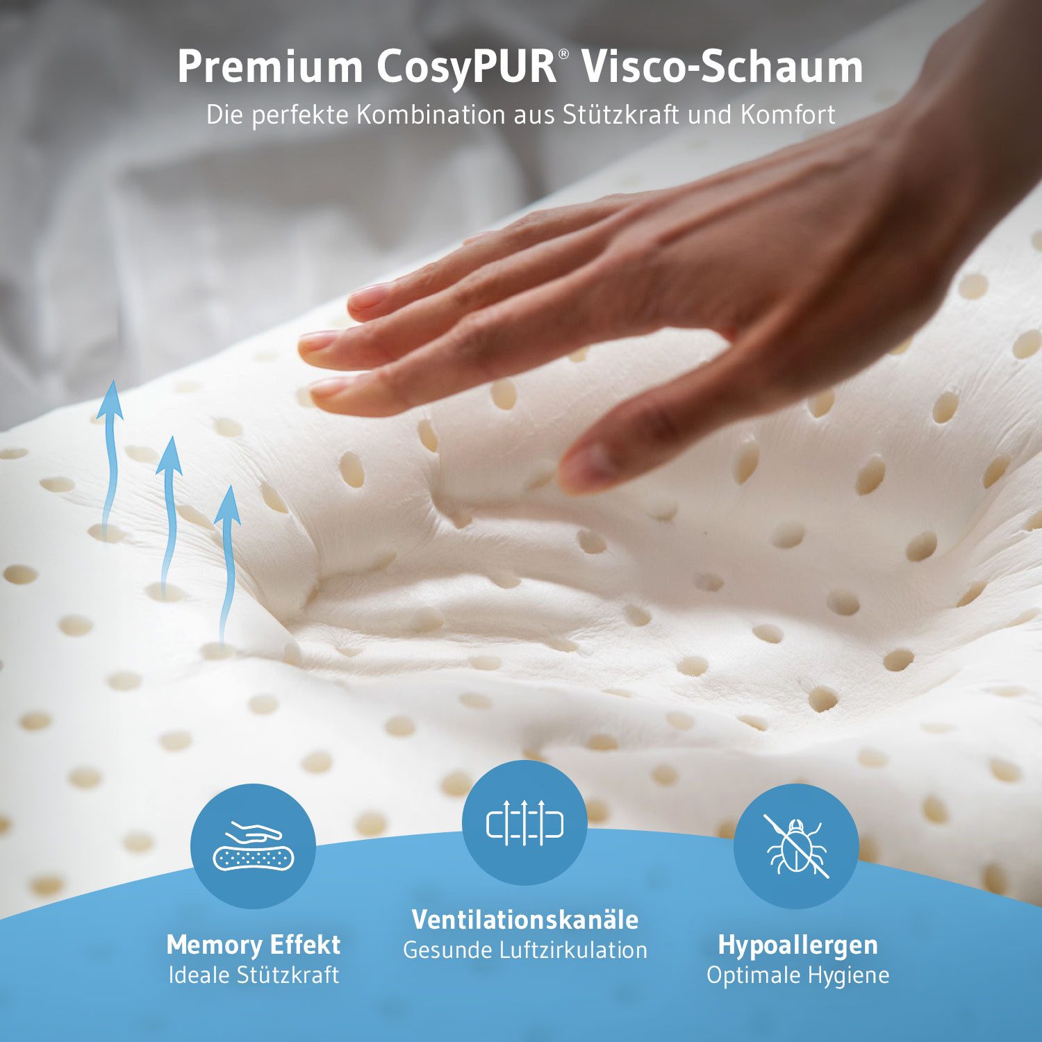 Third of Life Kopfkissen ACAMAR Thermic, Füllung: 100% ViscoSchaum COSYPUR, Bezug: Thermoregulierender Bezug, Seitenschläfer, Seitenkippschläfer, Orthopädisches Memory Foam Kissen bei Verspannungen