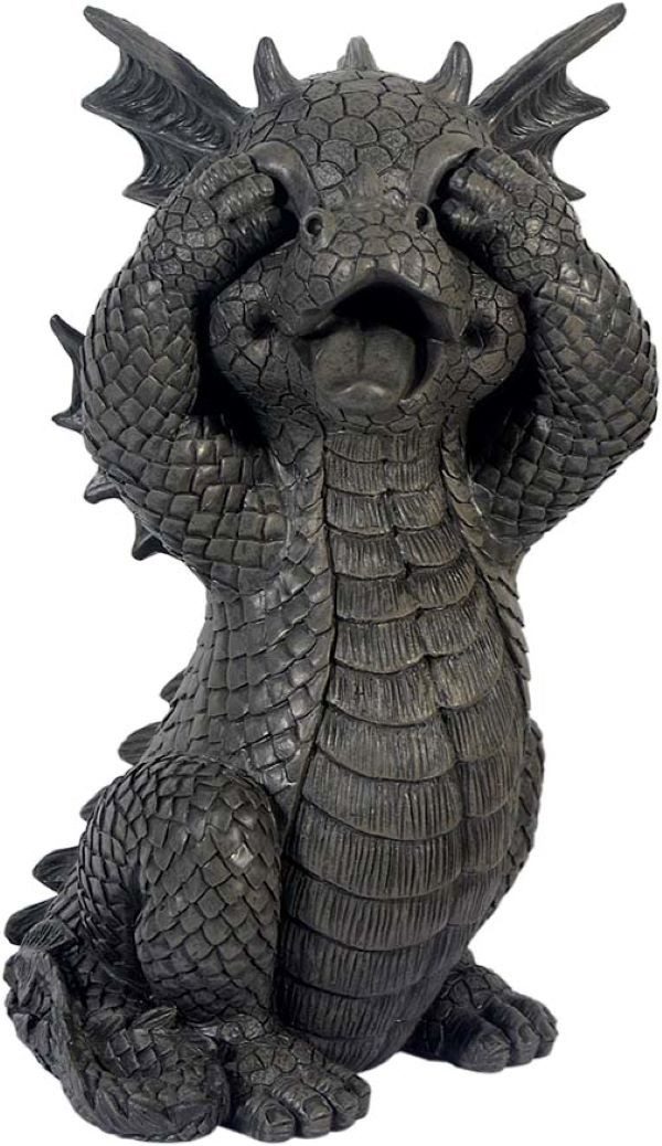 MystiCalls Gartenfigur Gartendrache hält sich die Augen zu - Gartenfigur Garten Drache, (1 St), Handgearbeitet und handbemalt