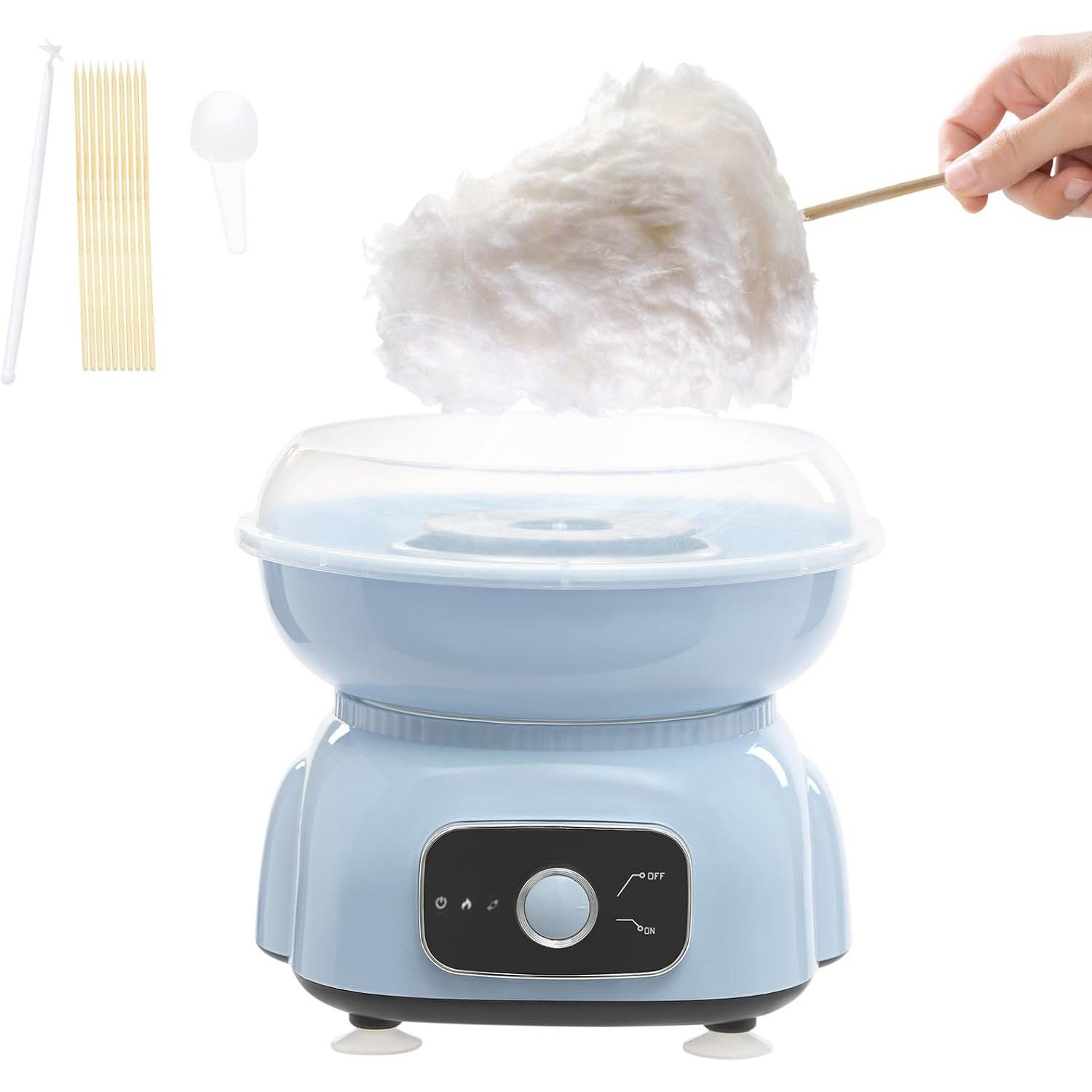 AIMAX Zuckerwattemaschine 500W Cotton Candy Machine Zuckerwattegerät Leckere zuckerwattemaschine, mit Messlöffel 10x Bambus-Stäbchen Kindergeburtstag Party Süßigkeiten