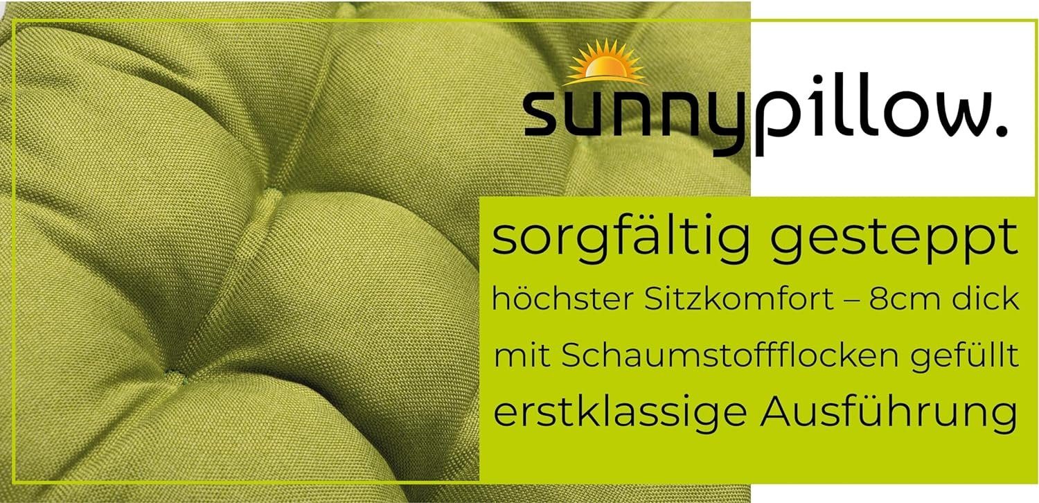 sunnypillow Stuhlkissen 4er Set Stuhlkissen mit Bändern Ontario, Grün