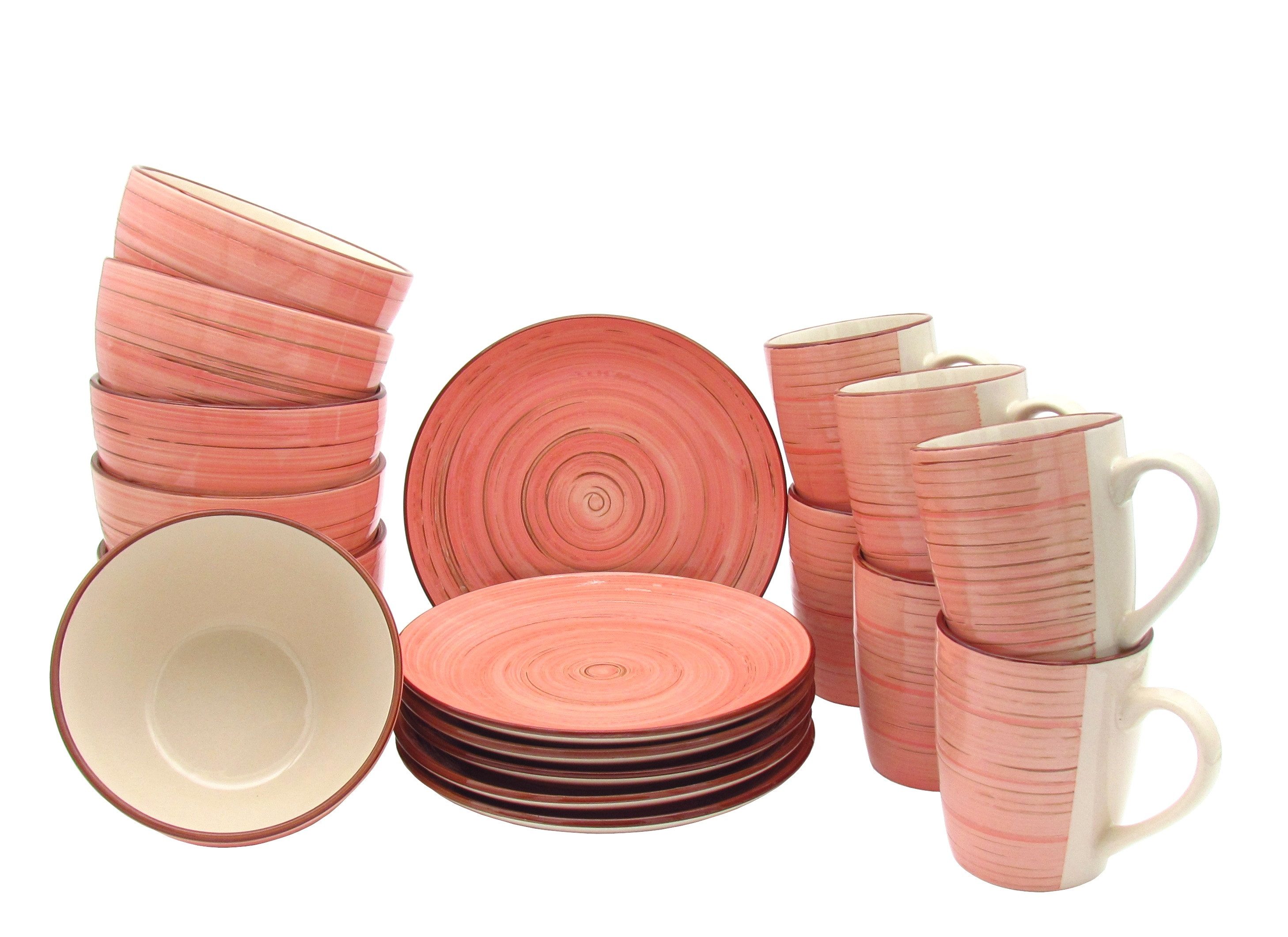 steinwohn Frühstücks-Geschirrset Keramik Frühstücks-Service 12-/18-teilig für 4 oder 6 Personen (18-tlg), Vintage Look, Spülmaschinen- & Mikrowellengeeignet