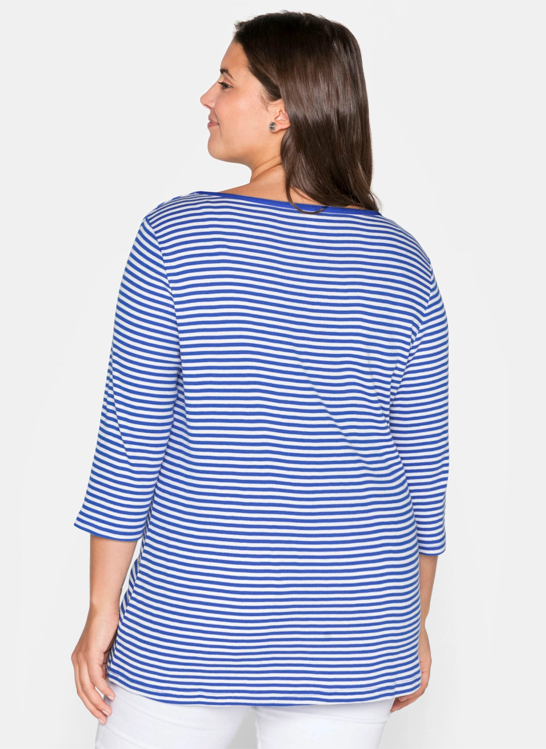 Sheego T-Shirt 3/4-Arm-Shirt 3/4-Arm aus Rippware mit garngefärbten Ringeln – Bild 2 von 5