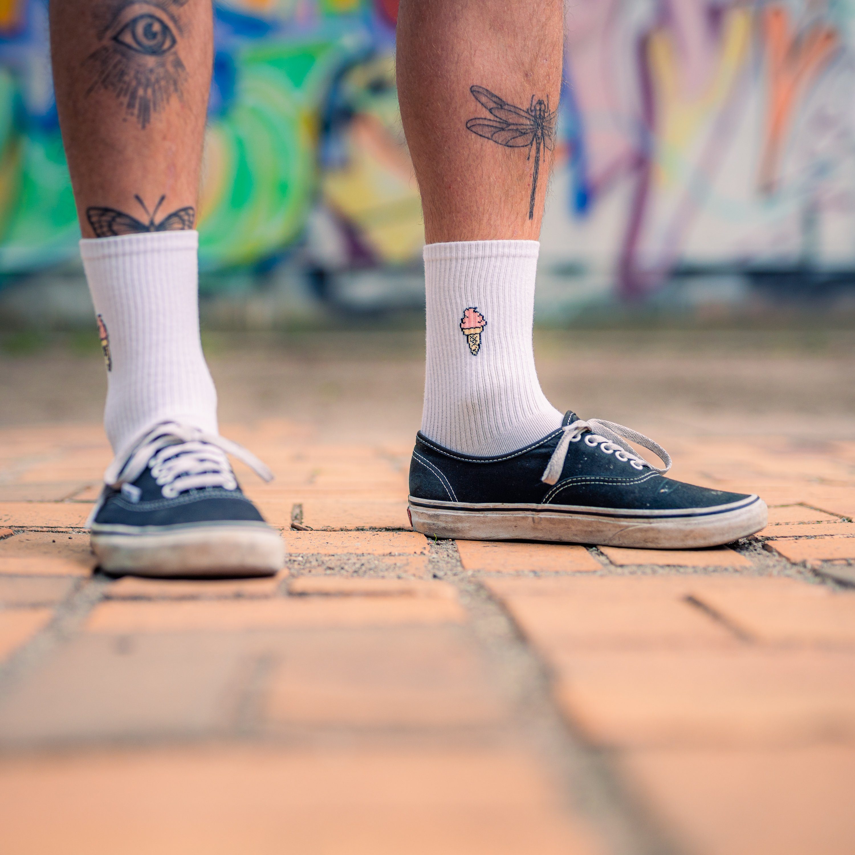 Made by Nami Socken Crew Socks Tennissocken weiß - Print - Baumwolle (3-Paar) 41-44, atmungsaktiv