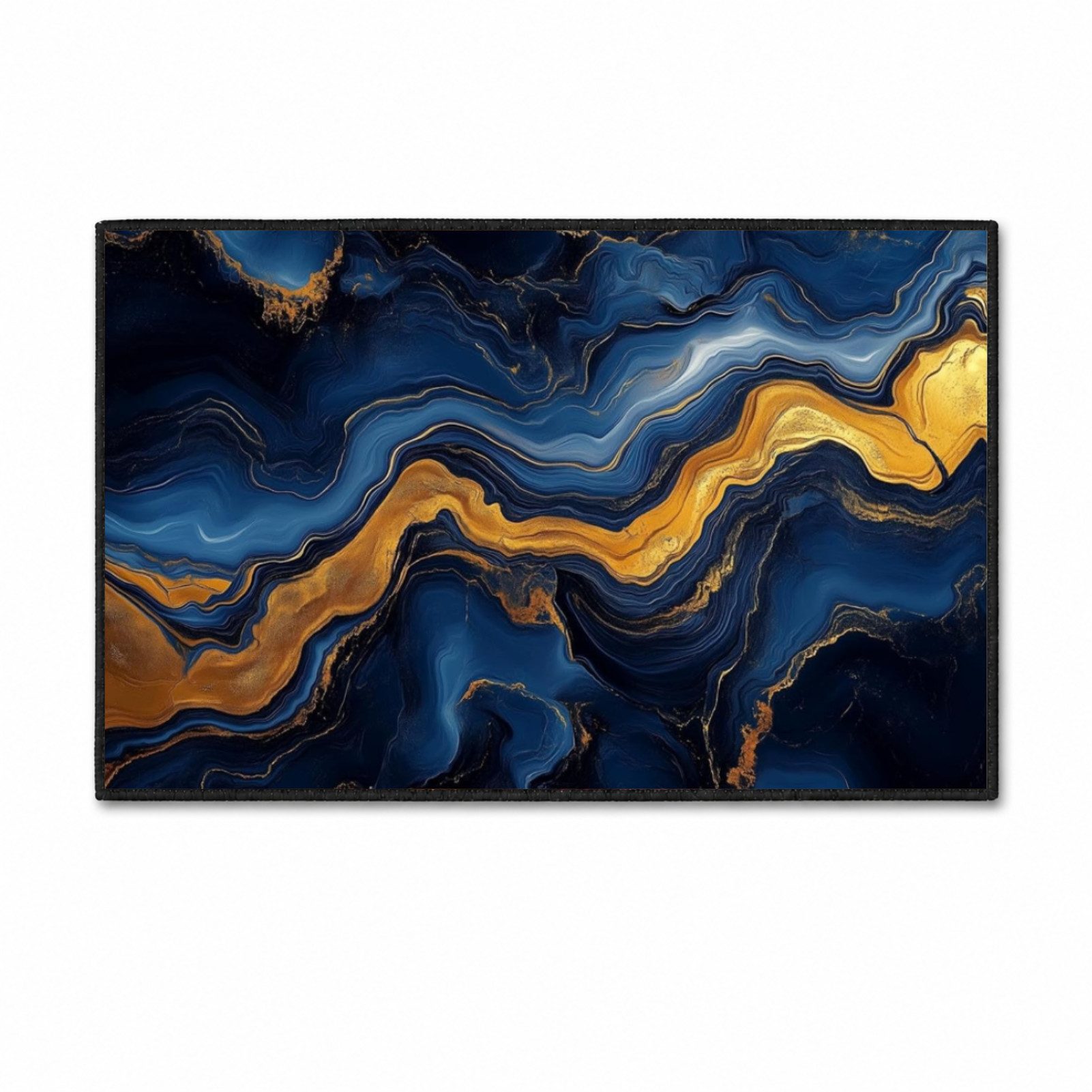 Jumpeak Teppich Blau‑Gold Marmor Fluid Teppich, abstraktes Edelstein‑Design, rechteckig, Höhe: 5 mm, Kunstkaschmir, pflegeleicht, kurze Fasern, angenehm zu tragen
