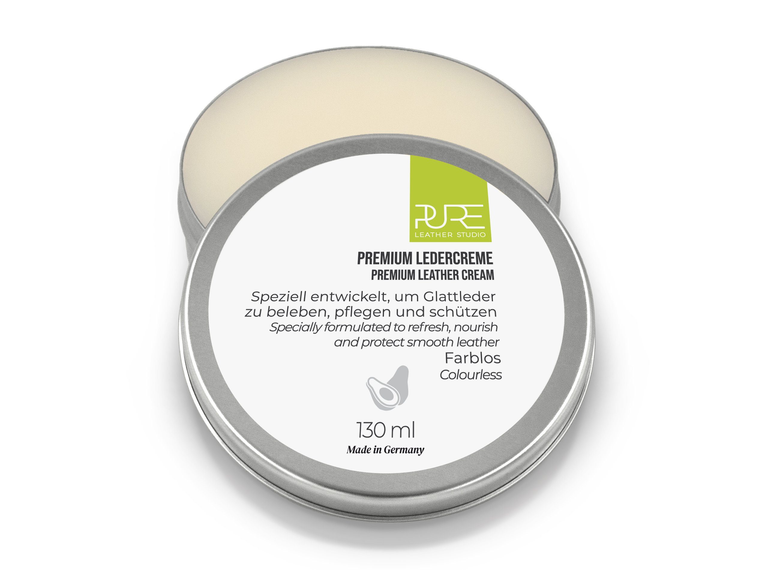 PURE Leather Studio Bienenwachstuch Premium Ledercreme 130 ML, Farblose Lederpflege Lederfett Balsam mit echtem Bienenwachs