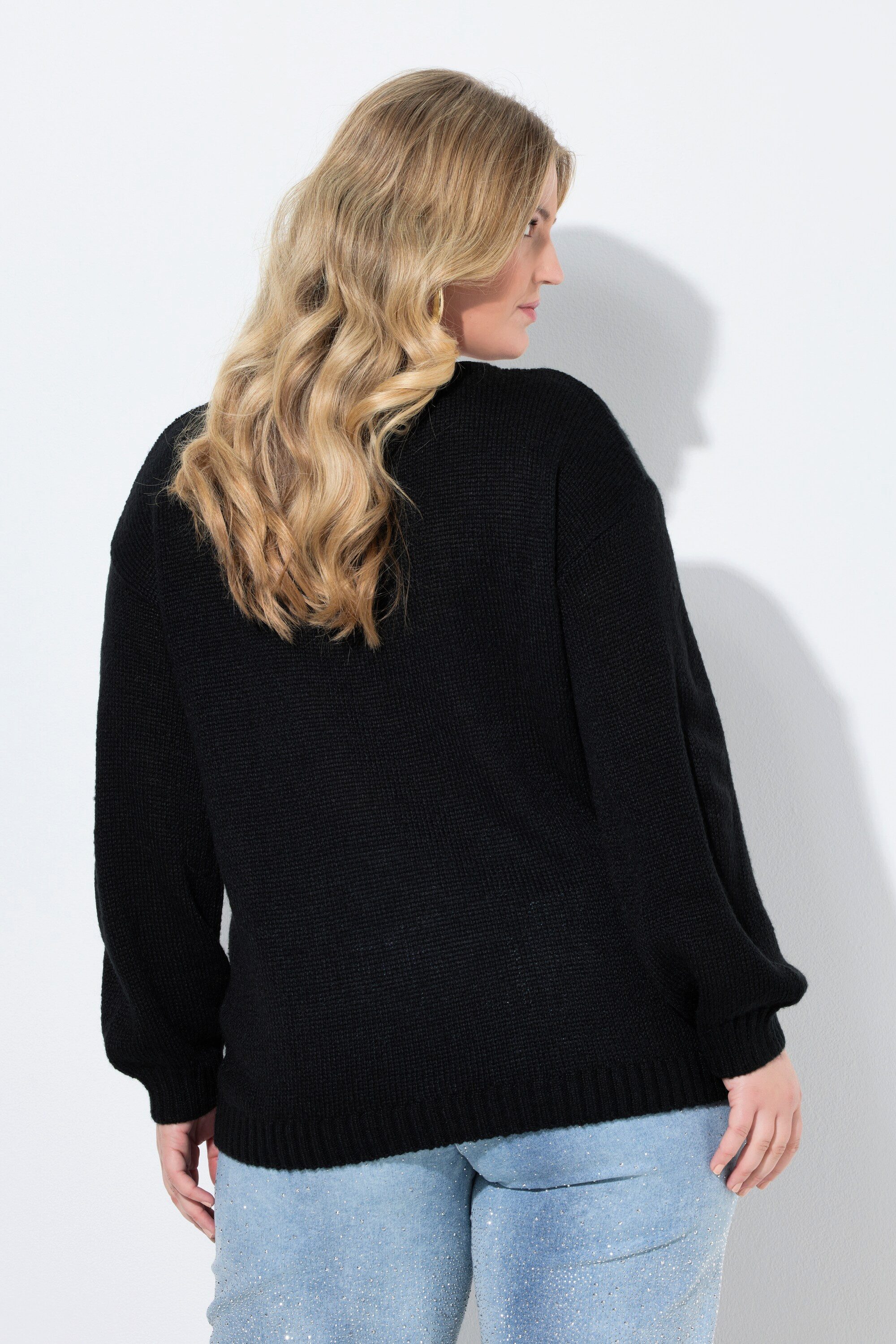 MIAMODA Strickpullover Pullover Loose Fit Pailletten-Blüten günstig online kaufen