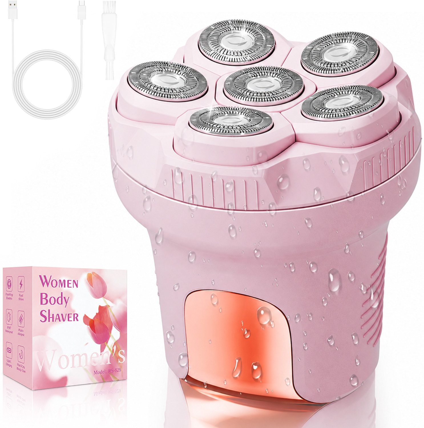 Futicare Epilierer Damen, Damenrasierer elektrisch mit 6D-Flex-Scherkopf, Aufsätze: 1 St., IPX6 Nass & Trocken, 2 Geschwindigkeiten, LED-Display, USB-C, 80 Min. Laufzeit, für Beine, Achseln, Arme & Bikinizone