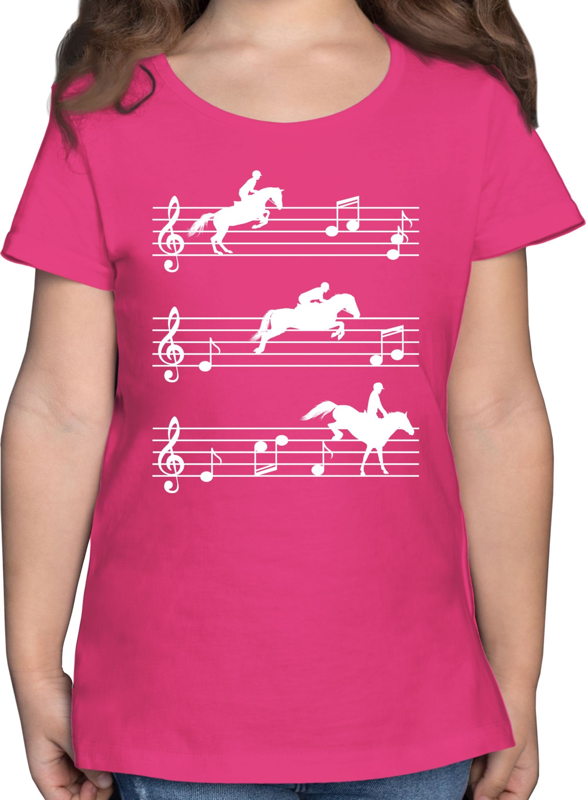 Kinder Kids (Gr. 92 -146) Shirtracer T-Shirt Pferde auf Musiknoten - weiß - Tiermotiv Animal Print - Mädchen Kinder T-Shirt Anim