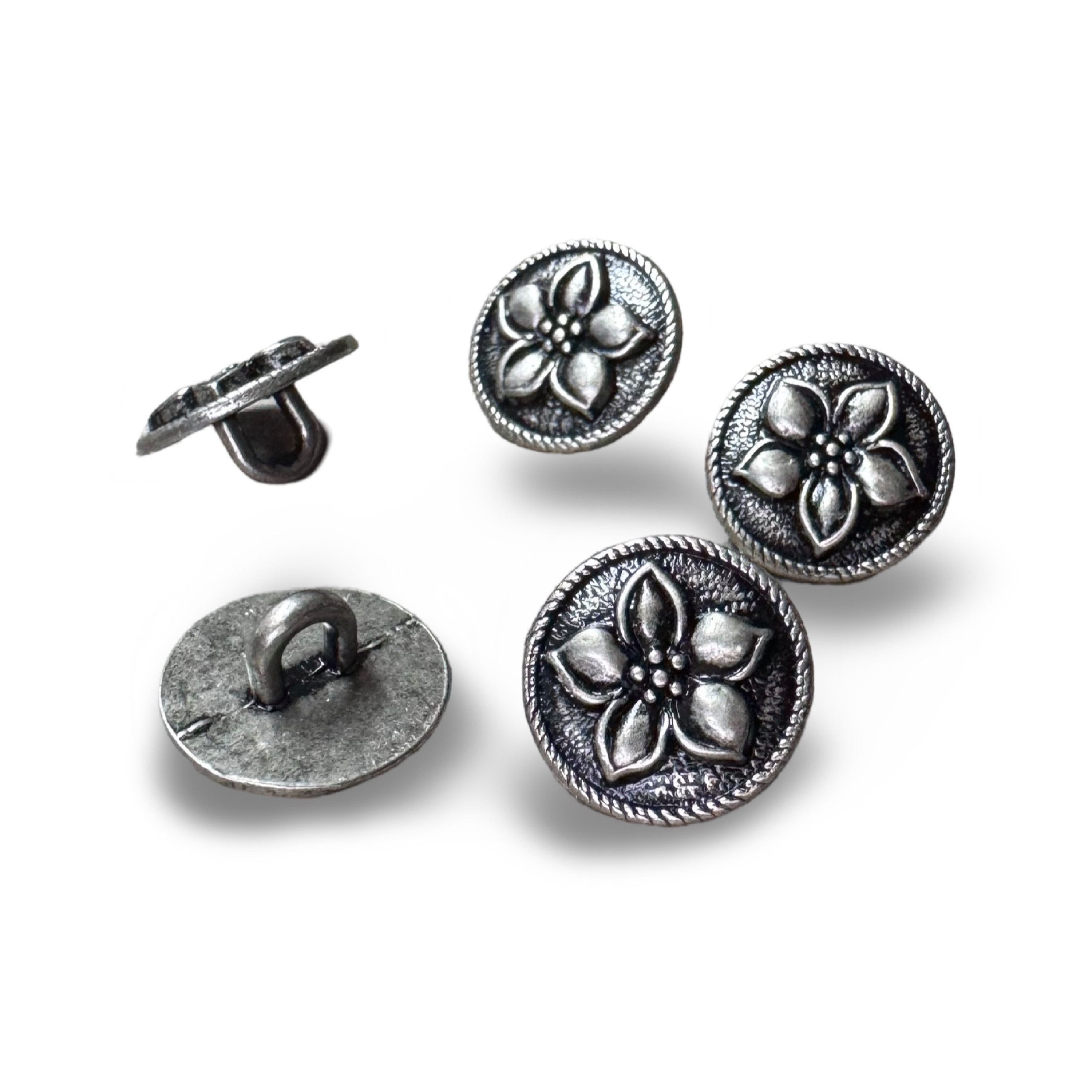 Hartmann-Knöpfe Knopf 10 Stück silber antik Metall Knöpfe Blume Blüte Enzian Ösenknöpfe