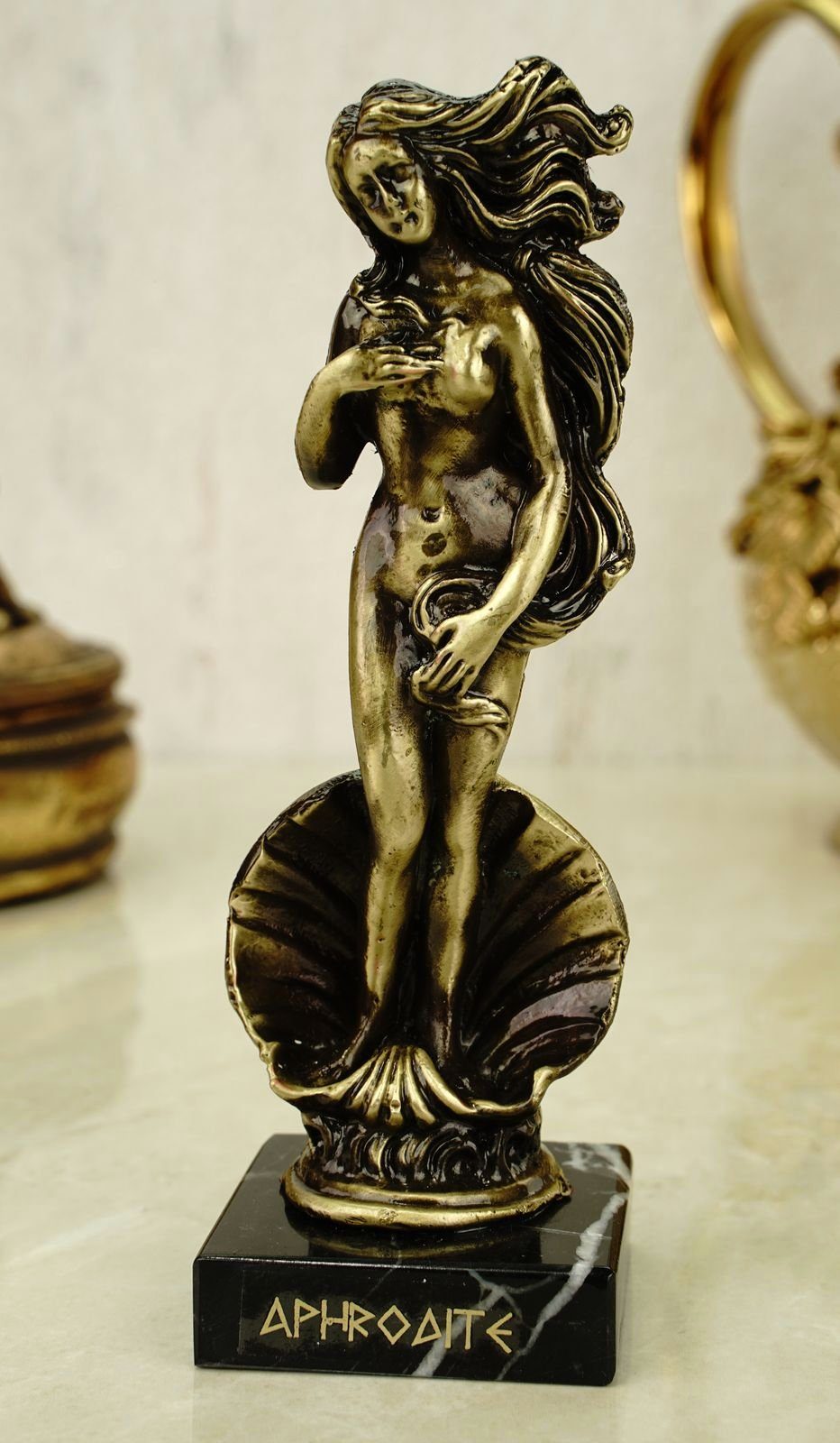 Kremers Schatzkiste Dekofigur Metall Figur Aphrodite nach Boticcelli 15 cm gold matt Skulptur Göttin der Liebe
