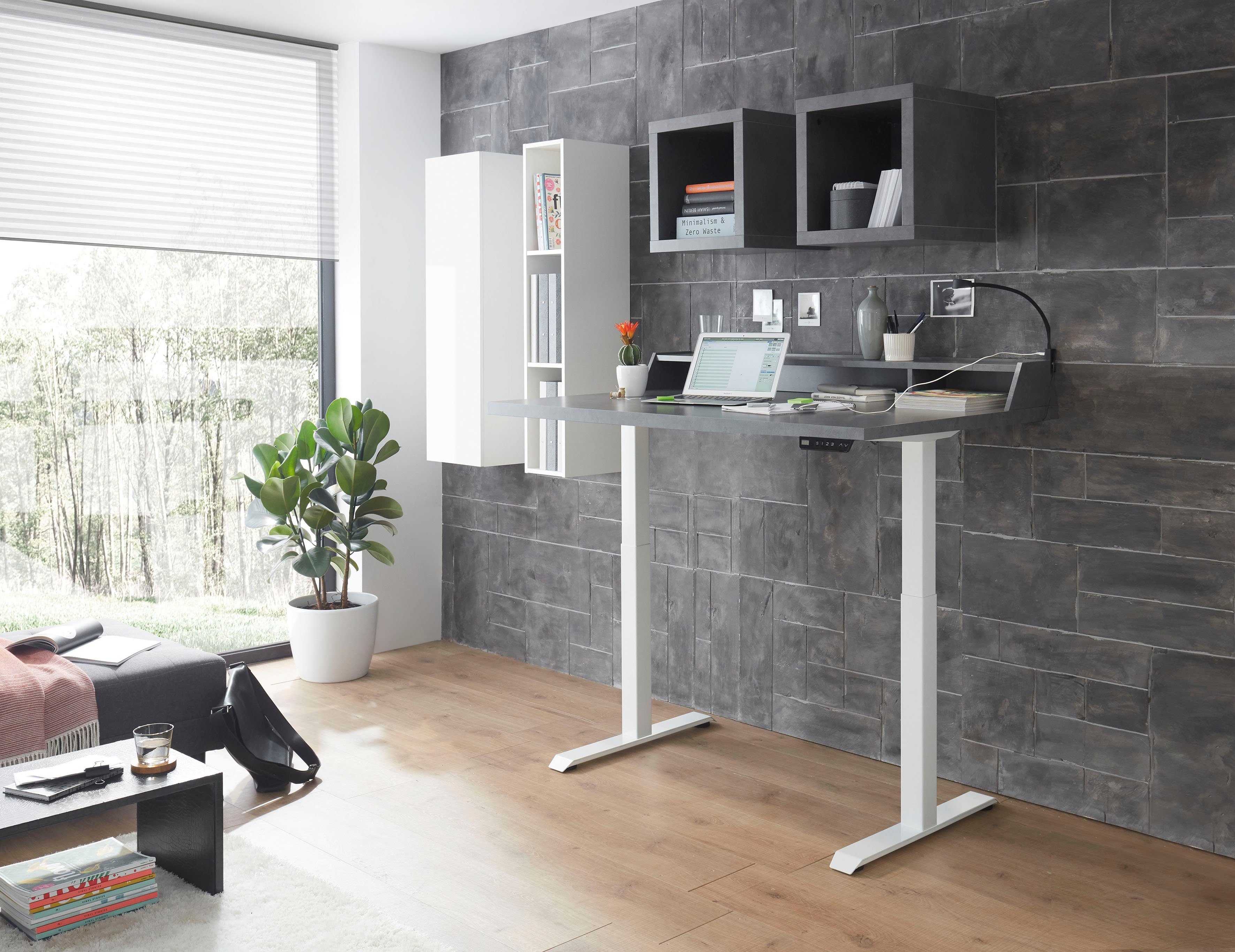 Mäusbacher weiß 140 graphit elektrisch / cm, Office, Big Schreibtisch System | matt graphit Breite höhenverstellbar