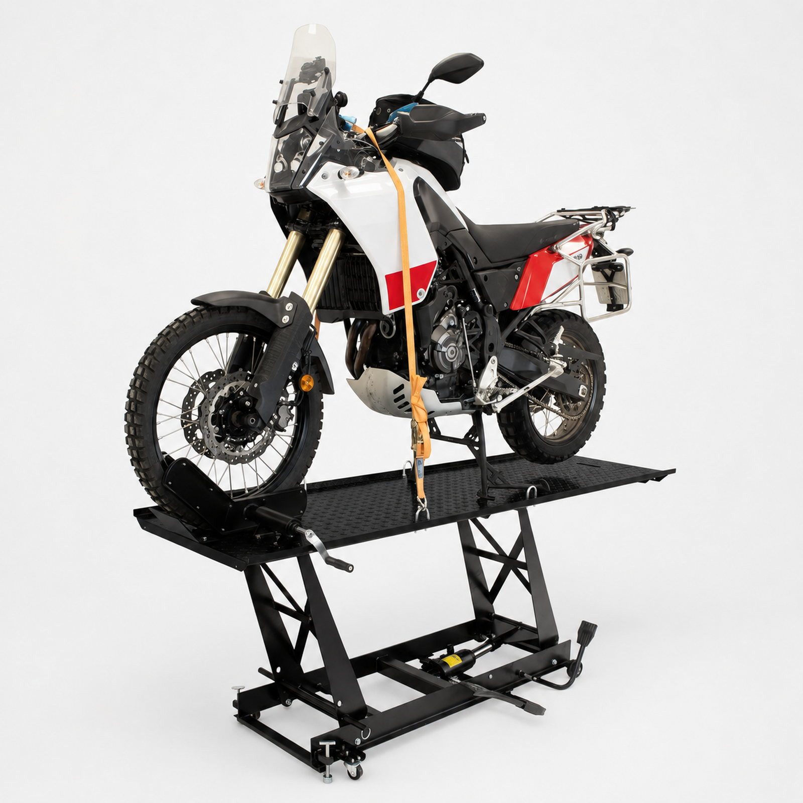 TRUTZHOLM Hydraulikheber Motorradhebebühne hydraulisch 450 kg Extra-Breit 68 cm Parallelhub, Extra-Breit, stufenloses Heben und Senken, abnehmbare Rampe