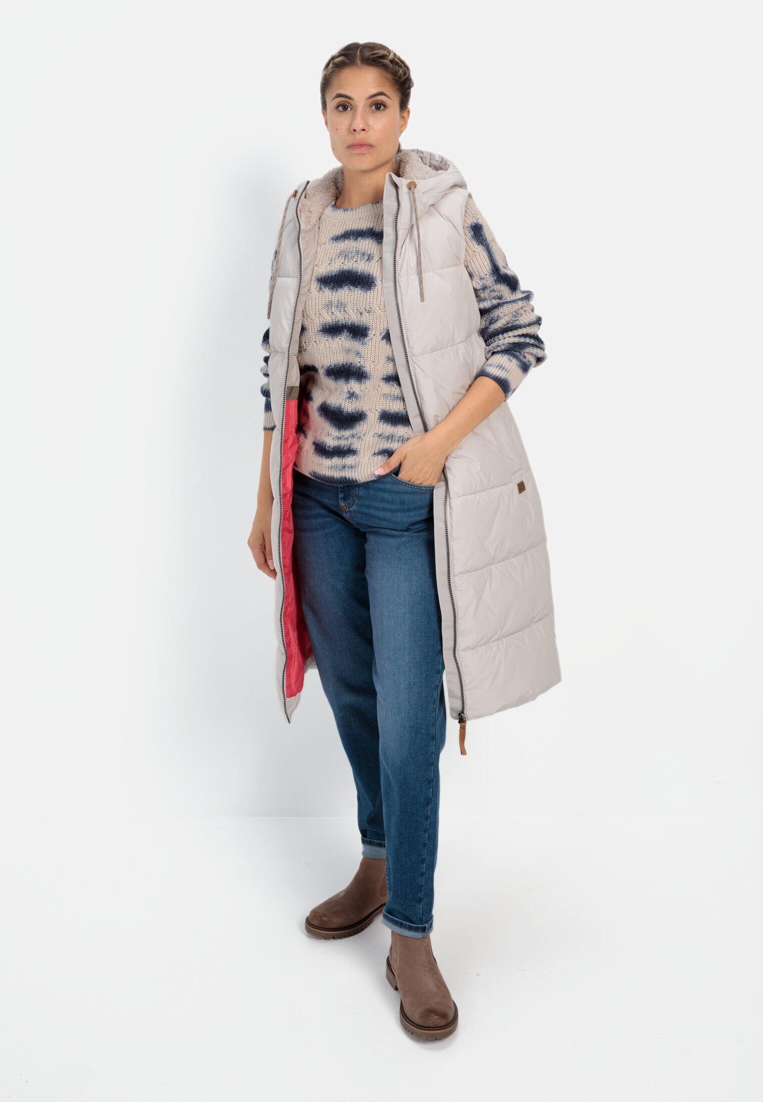 camel active Longweste mit Kapuze ärmellos Kapuze Kordelzug