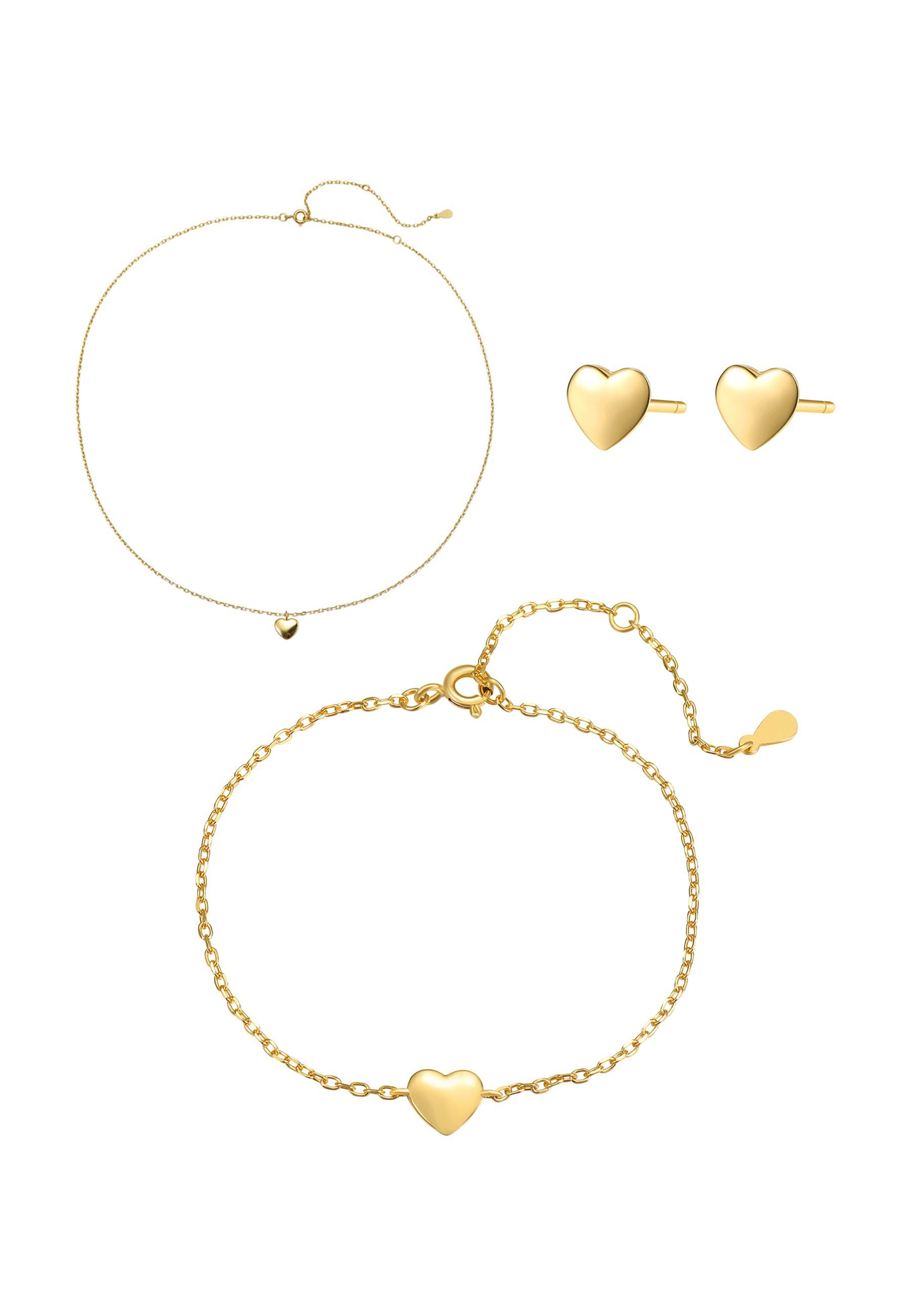 Hey Happiness Schmuckset Liebesherz, aus feinem 925er Silber, Zartes 4er Damen Set mit Kette, Armband & Ohrsteckern