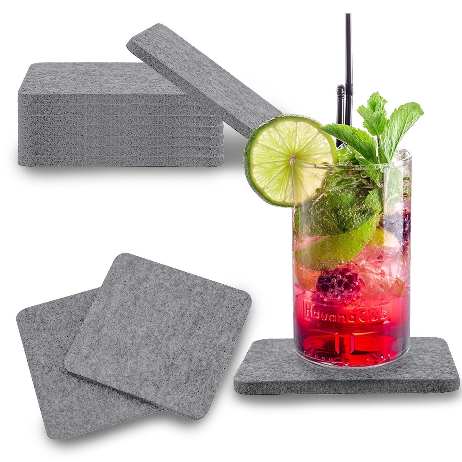 wortek Getränkeuntersetzer Filz-Untersetzer Eckig für Gläser 8er Tischset, Zubehör für Tisch & Gläser, Set, 8-tlg., cm
