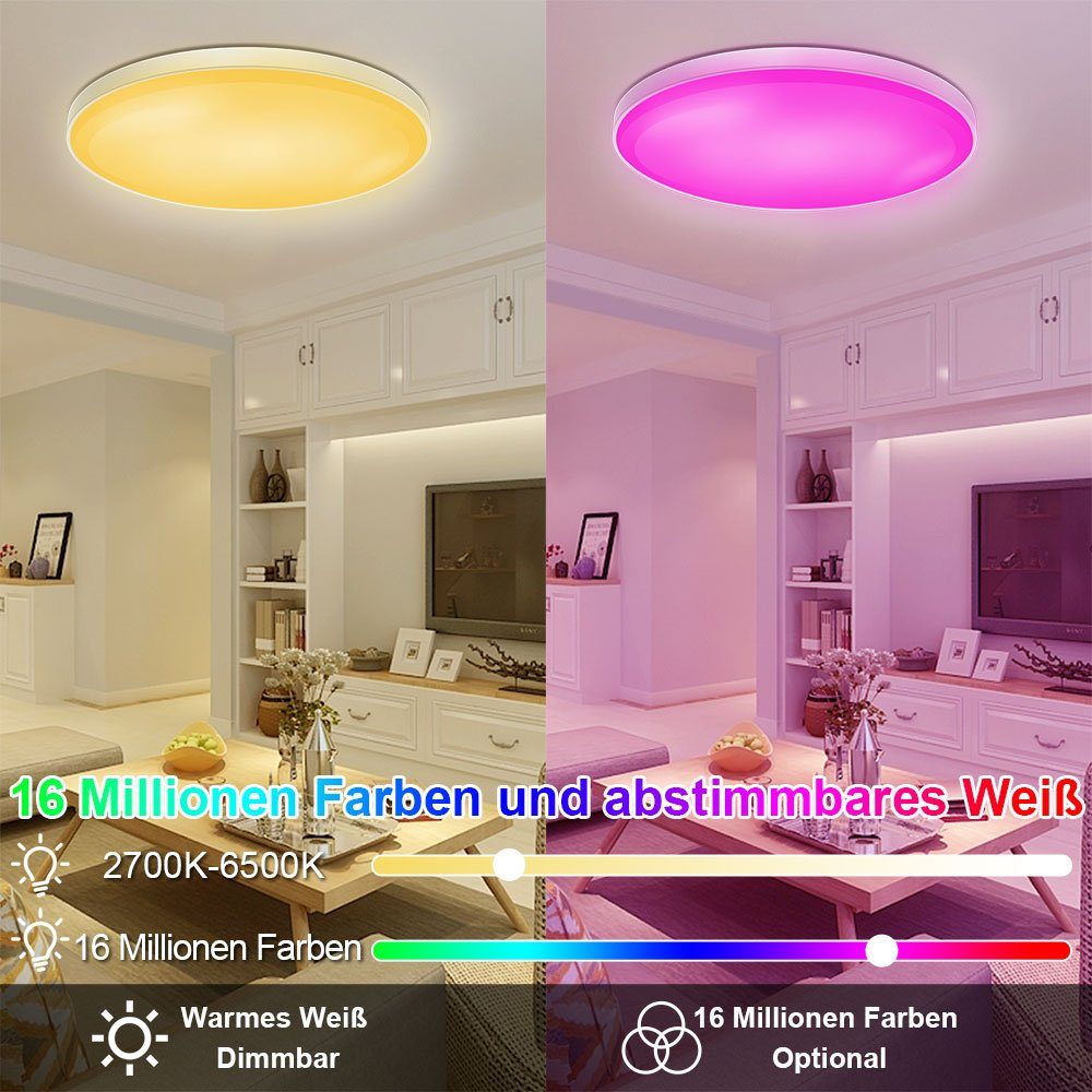 WiFi MUPOO Smart Dimmbare, Google LED IFTTT RGB+48W Deckenlampe Alexa Home LED Deckenleuchte, Farbwechsel, Deckenleuchte 30W Bluetooth,mit