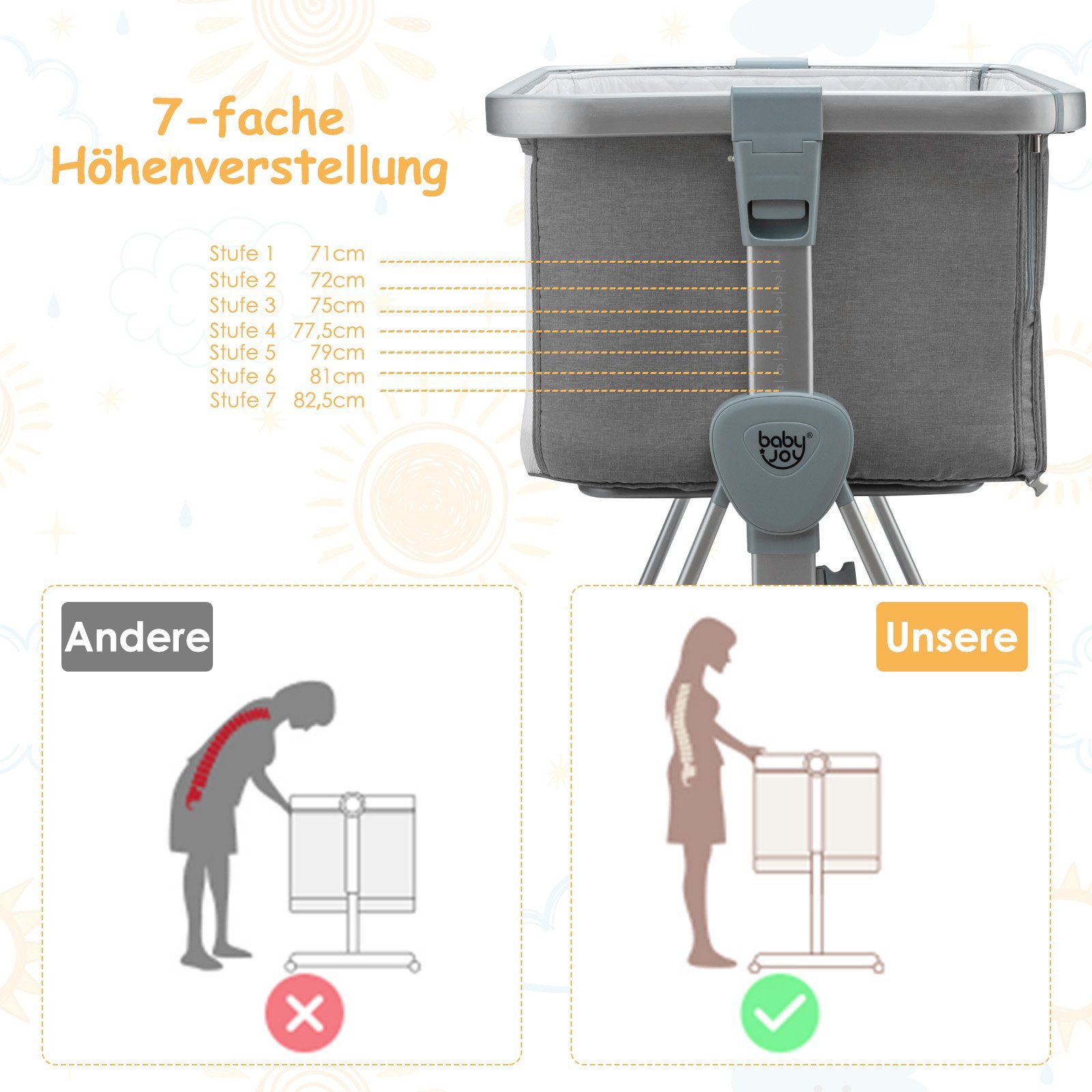 COSTWAY Beistellbett, 7-stufig höhenverstellbar, mit Matratze, günstig online kaufen
