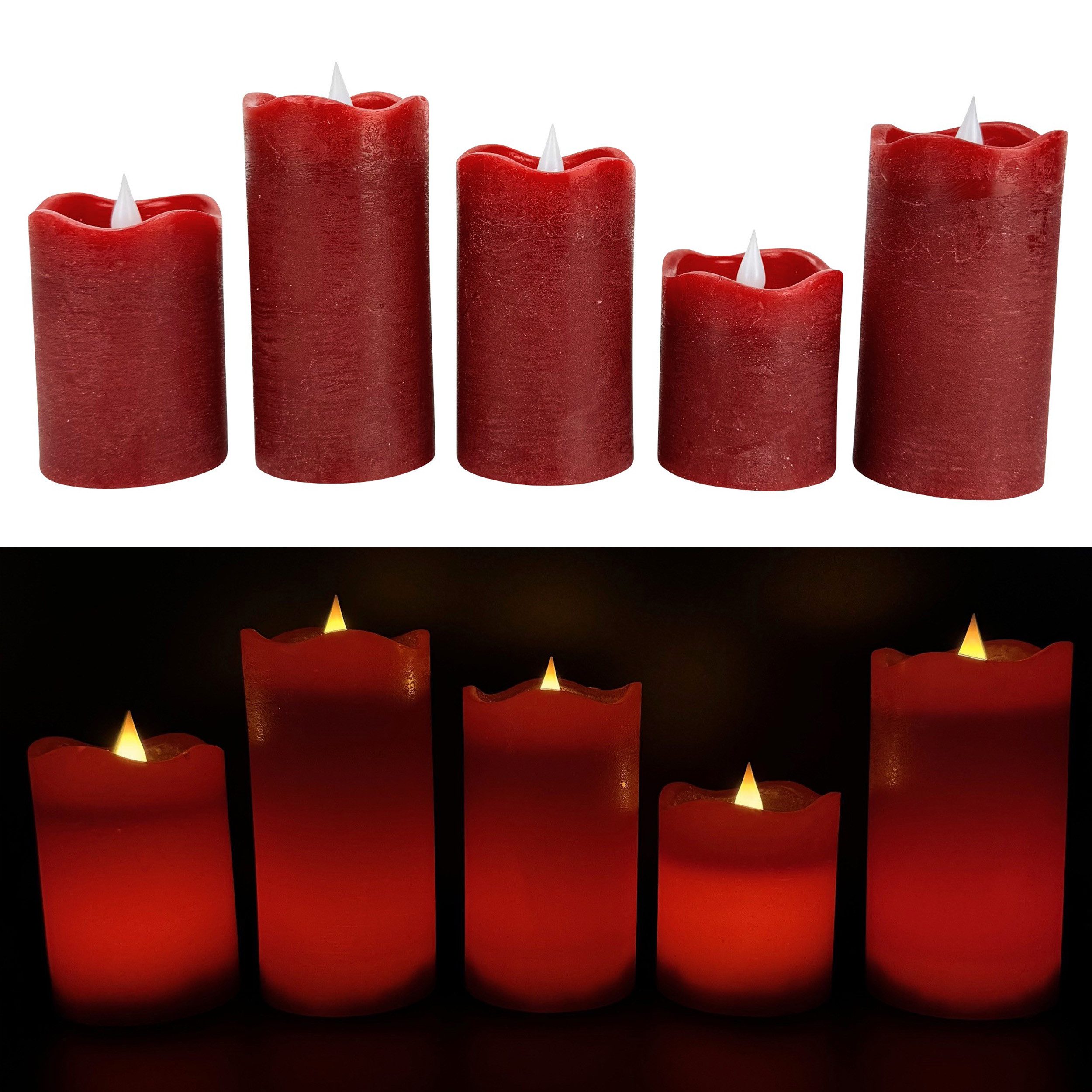 Online-Fuchs LED-Kerze 5 LED-Kerzen aus Echtwachs mit 6-Stunden Timer (realistische Kerzenflamme, Rot, Weiß, Creme, Grün, Altrosa, Lila, Orange), ruhiges Standlicht oder natürliches Flackern - Long Shine Funktion!