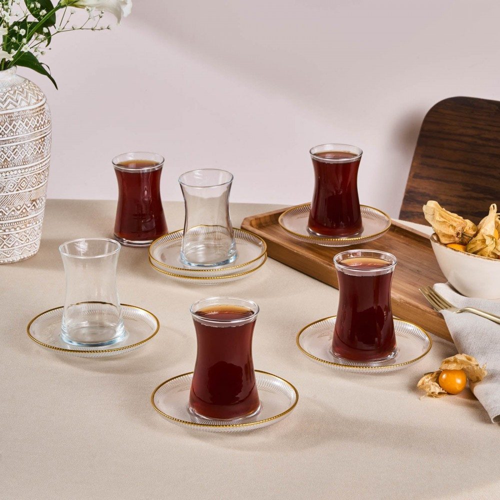 Karaca Teeservice Karaca Juliet Turkische Tee Set Teetasse für 6 Personen, 170ml, Gold