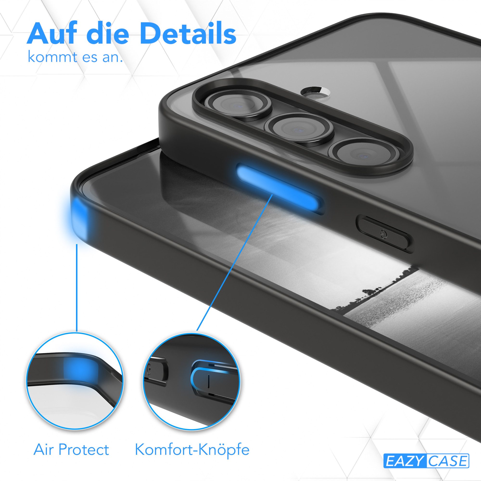 EAZY CASE Handyhülle Bumper Case für Samsung Galaxy S24 6,2 Zoll, Hülle Durchsichtig kratzfest Back Cover mit Displayschutz Schwarz – Bild 4 von 5