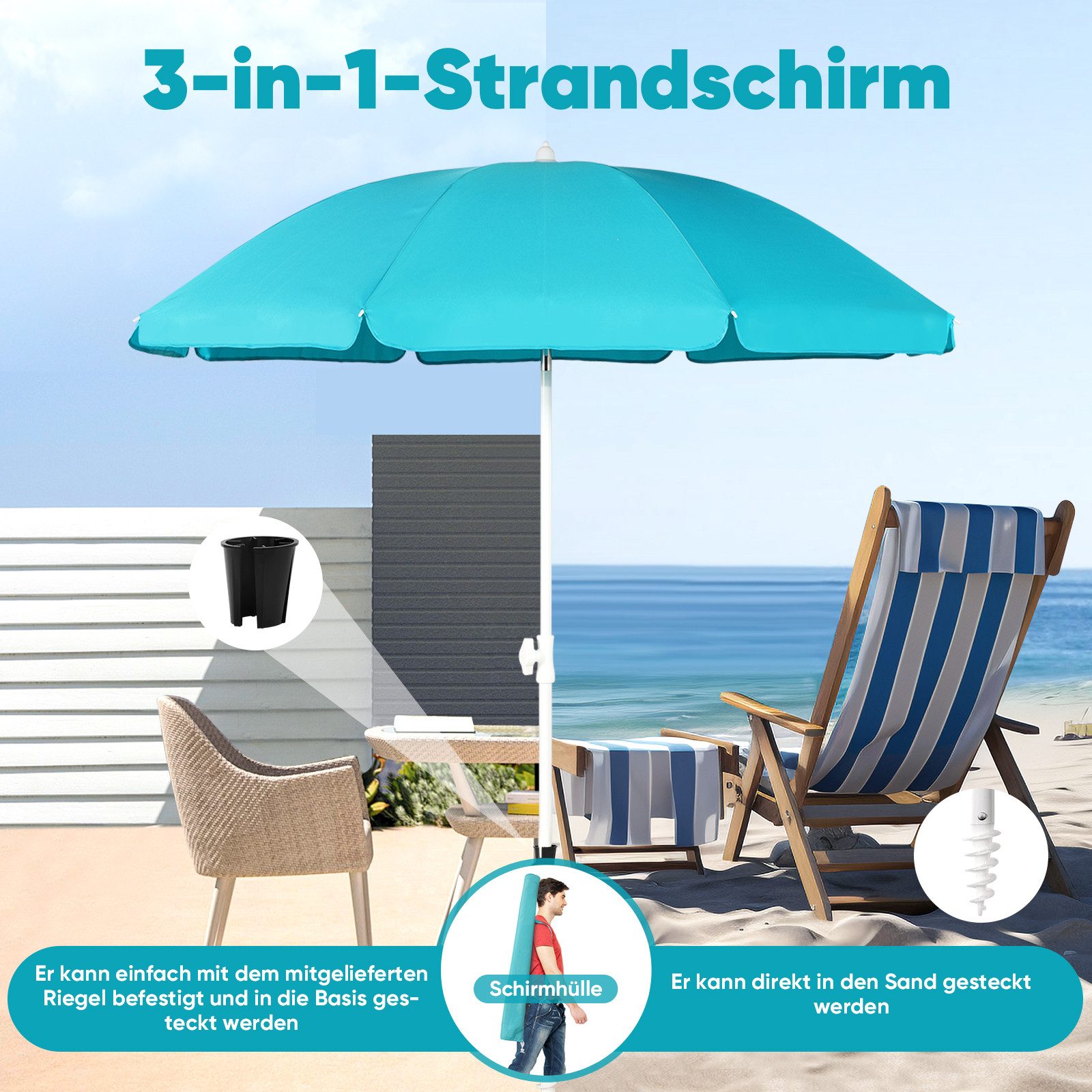Sekey Sonnenschirm Ø180 cm Balkonschirm Terrassenschirm günstig online kaufen