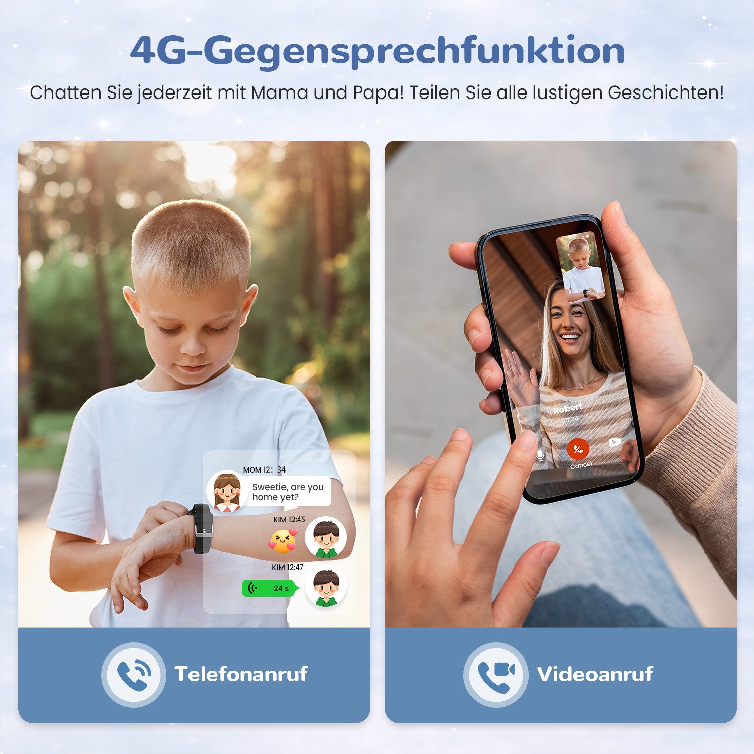 SWGOTA 4G Kinder Smartwatch 1000mAh mit GPS & Telefonfunktion Smartwatch (1,43 Zoll), Smartwatch für Kinder, für 4–12 Jungen und Mädchen,für Android und IOS