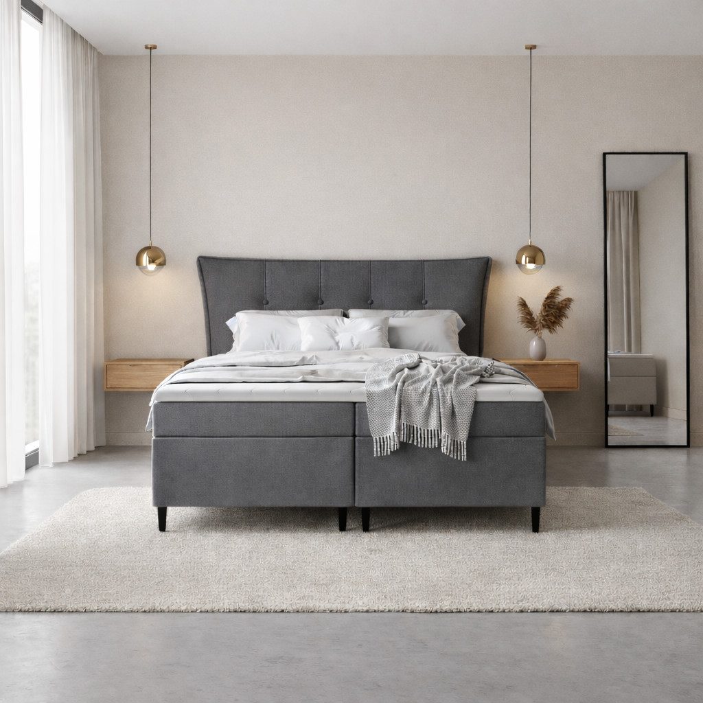 Labett Boxspringbett mit Bettkasten mit hohen Beinen ZOYA 140x200 160x200 180z200 200x200 (2 Bettkästen, Topper), 7-Zonen Taschenfederkernmatratze H3 oder H4