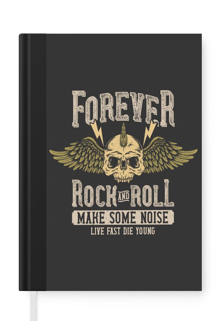 MuchoWow Notizbuch Vintage - Sprichwörter - Zitate - 'Für immer Rock'n'Roll machen Lärm, Journal, Merkzettel, Tagebuch, Notizheft, A5, 98 Seiten, Haushaltsbuch