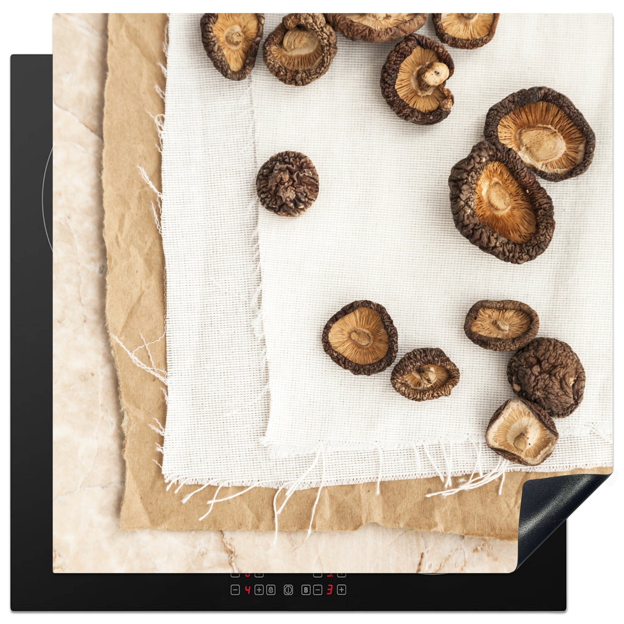 MuchoWow Herdblende-/Abdeckplatte Getrocknete (1 einem Tuch, Pilze tlg), auf küche Ceranfeldabdeckung, Arbeitsplatte 78x78 Vinyl, cm, für