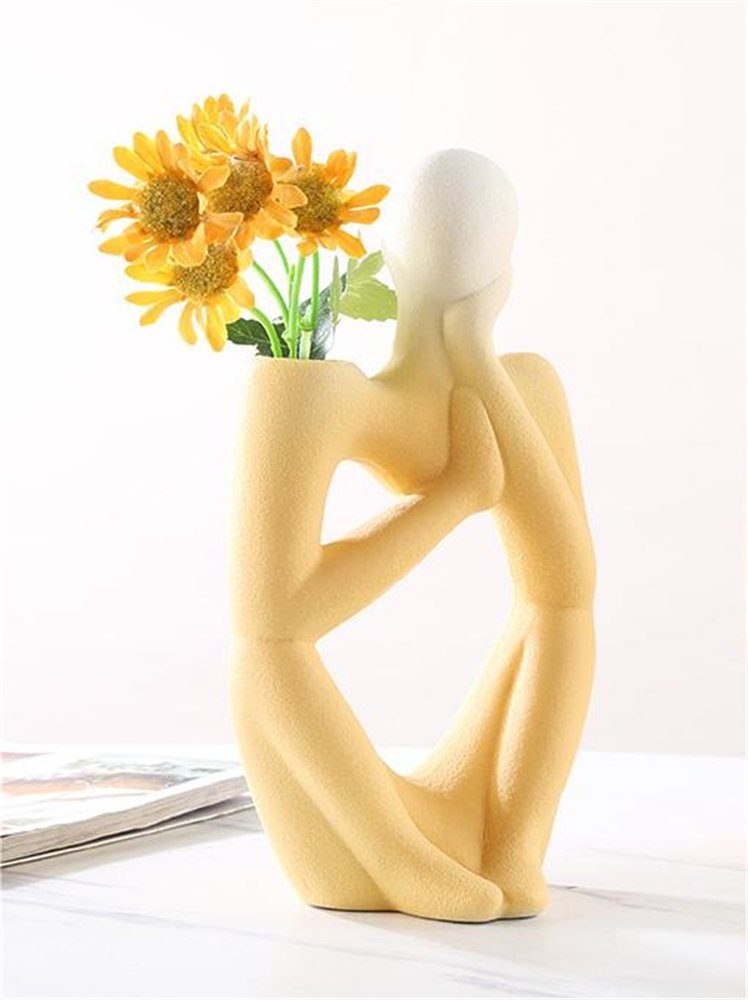 Rouemi Dekovase Keramische Vase, einfache hydroponische Vase Humanoid Home Ornament Gelb-B