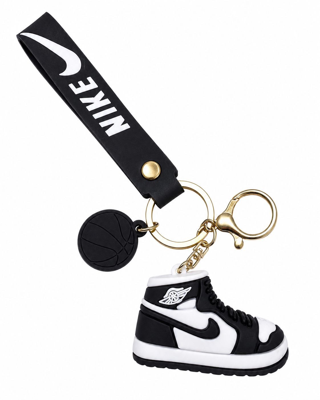Schlüsselanhänger Sneaker-Rucksackanhänger Bag 6cm Basketball & Karabiner schwarz weiß