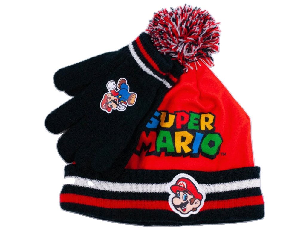 Super Mario Bommelmütze Mütze und Handschuhe Set
