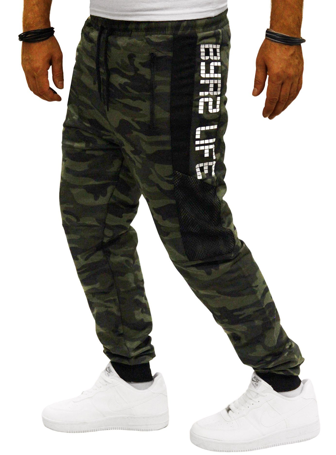RMK Sporthose Herren Trainingshose Jogginghose Fitnesshose Camouflage Army Tarn Hose Camou-Dunkel (H.79)
