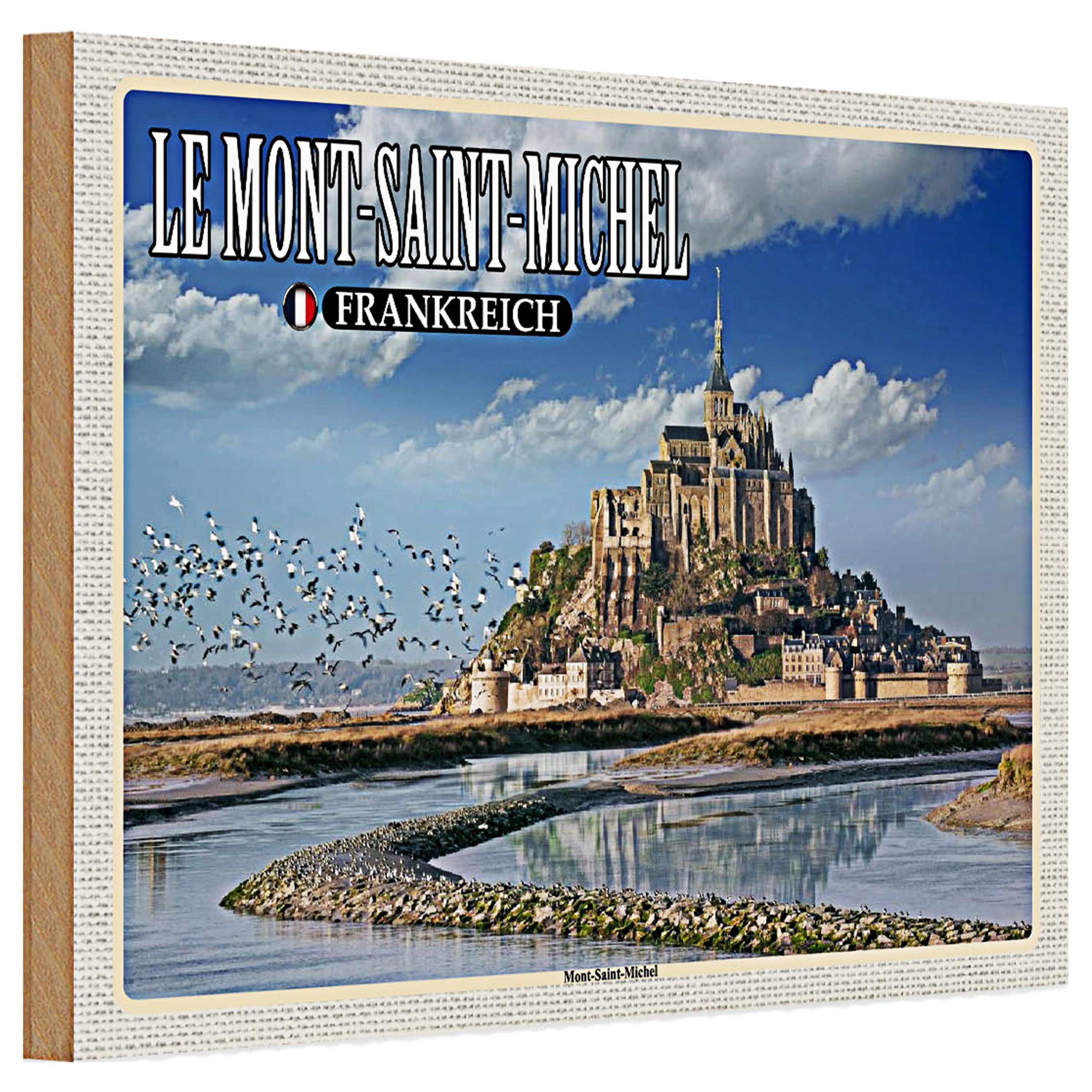 Roomando Holzbild Holzschild Reise 30x20cm Le Mont-Saint-Michel Frankreich