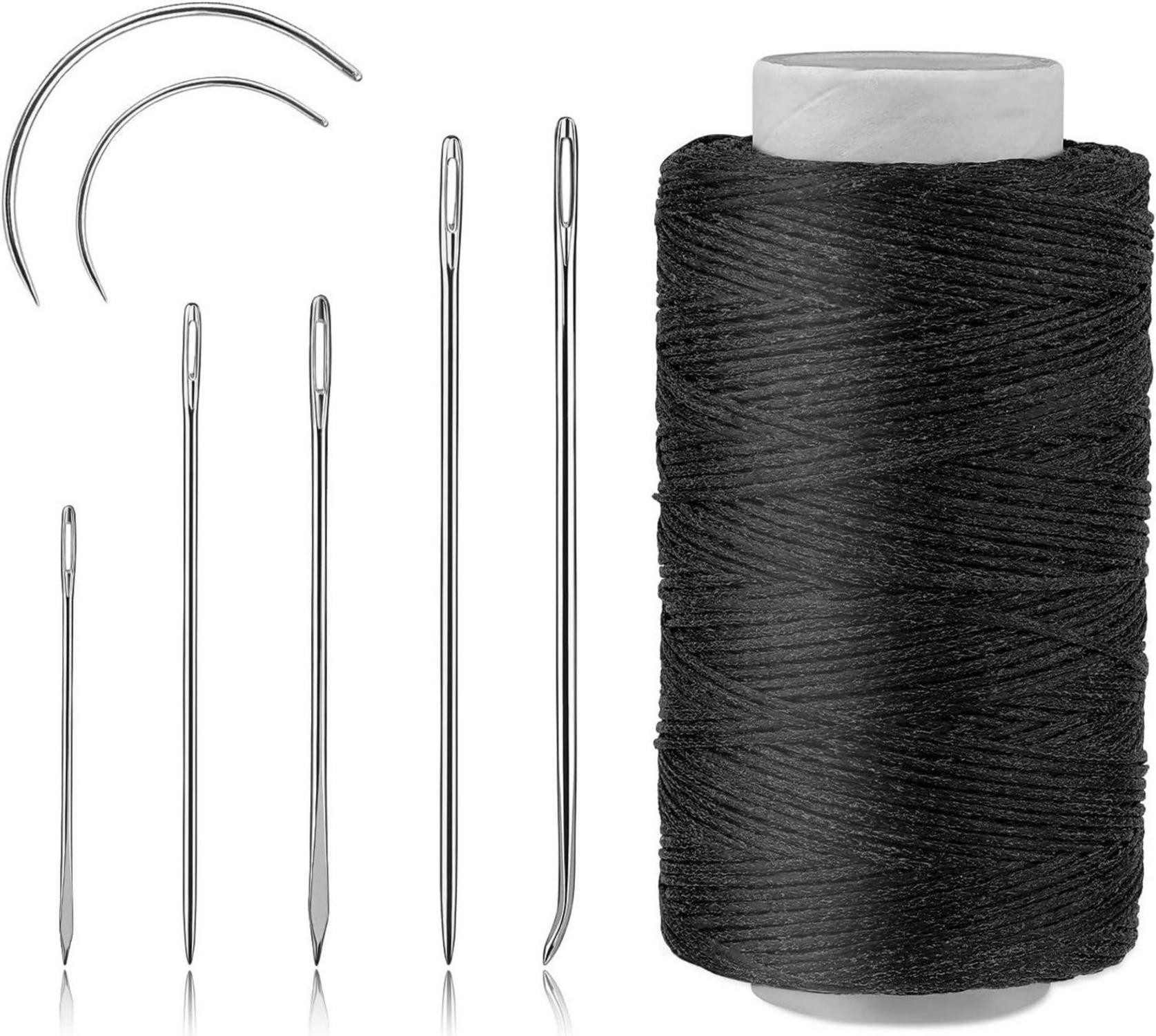 LuxusKollektion Nähnadeln 150D Schwarz Leder Faden Set mit 7 Ledernähnadeln