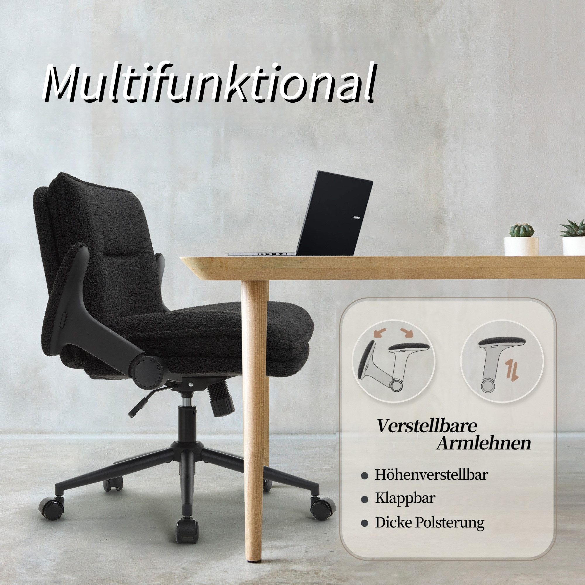 IWMH Bürostuhl Schreibtischstuhl mit klappbare Armlehnen, (Höhenverstellbar Drehstuhl mit Rollen), Stoff Stuhl für Büro Schlafzimmer Wohnzimmer Schminktisch