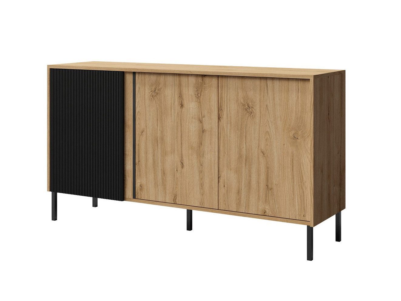 Beautysofa Kommode MIA 02 mit Lamellen, Farbe: Ewige eiche+schwarz