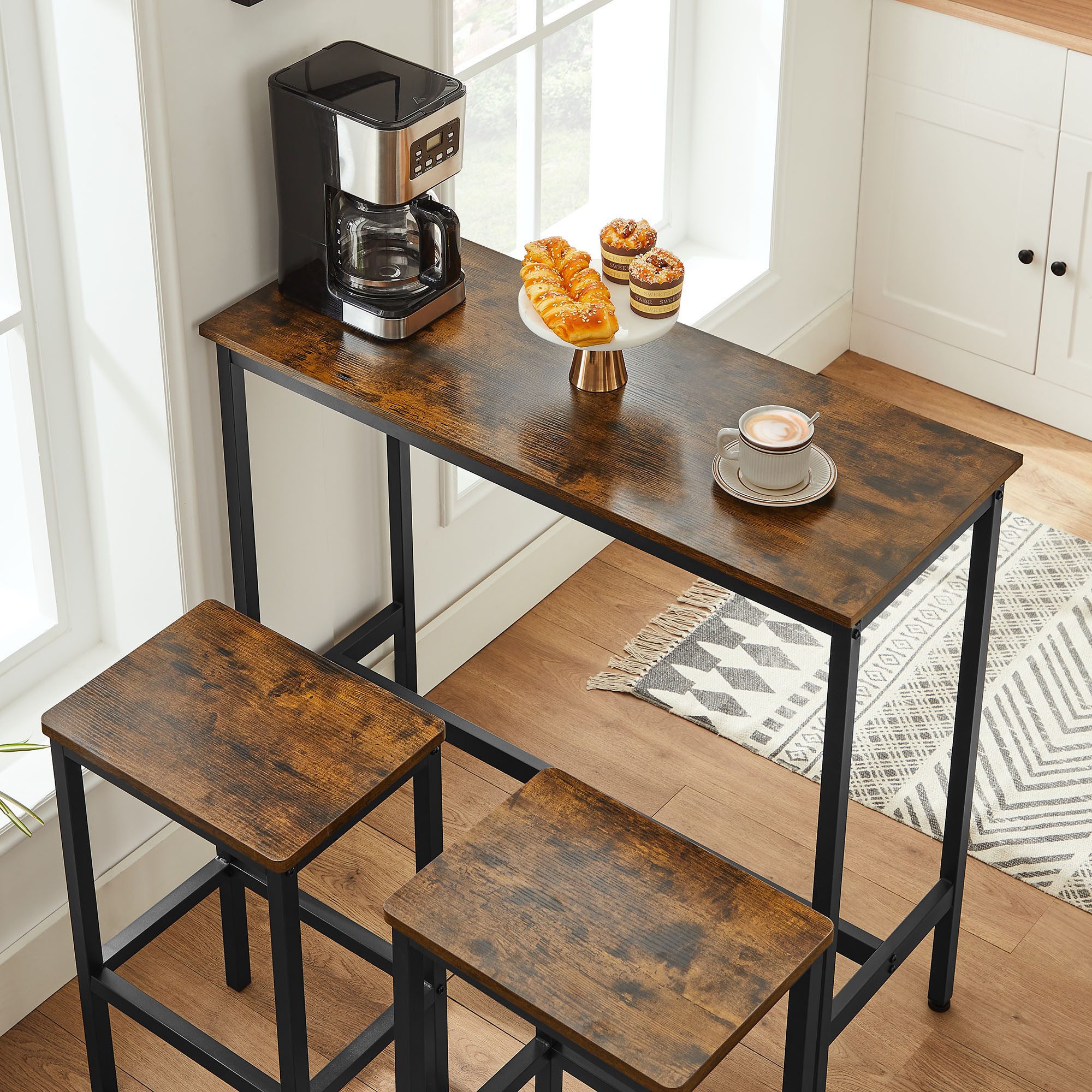 VASAGLE Bartisch Bartisch-Set, Stehtisch(100x40x90cm) mit 2 Barhockern günstig online kaufen