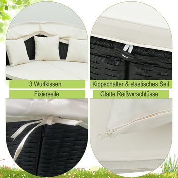 COSTWAY Sonneninsel, mit einziehbarem Dach, Kissen, Loungebett Rattan