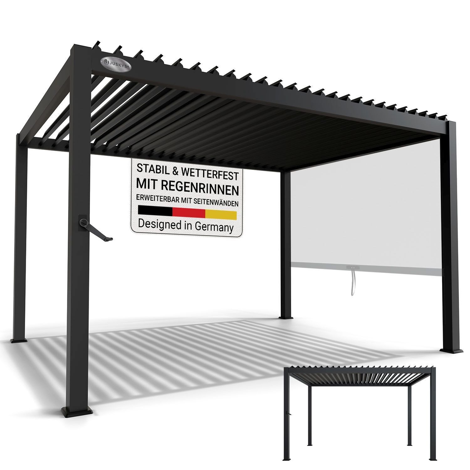 Juskys Terrassendach Tahiti 3x4 m, BxT: 400x300 cm, Lamellendach, Pergola für Garten, Terrasse, stabil & wetterfest