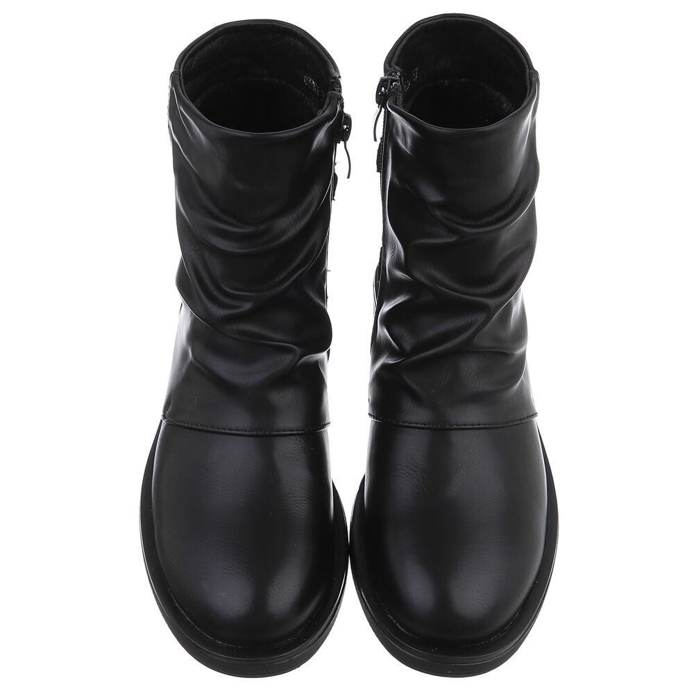 Ital-Design Modischer Damen-Boot mit Raffung und Schnallen Stiefelette (90542769) Blockabsatz Western- & Bikerboots in Schwarz
