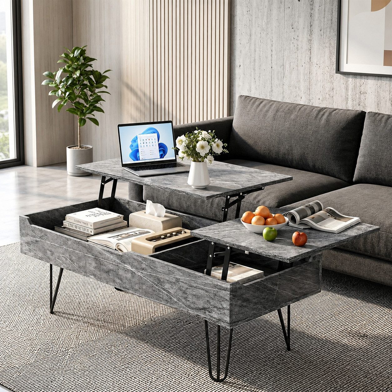 Couchtisch höhenverstellbarer Wohnzimmertisch 100 *50*45cm Ablagefach Sofatisch