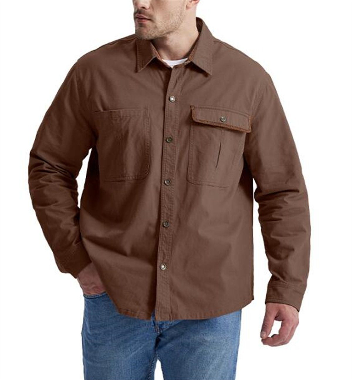 Discaver Sweatshirt Übergroßes, übergroßes Hemd aus Cord in Kontrastfarbe mit Kragen braun